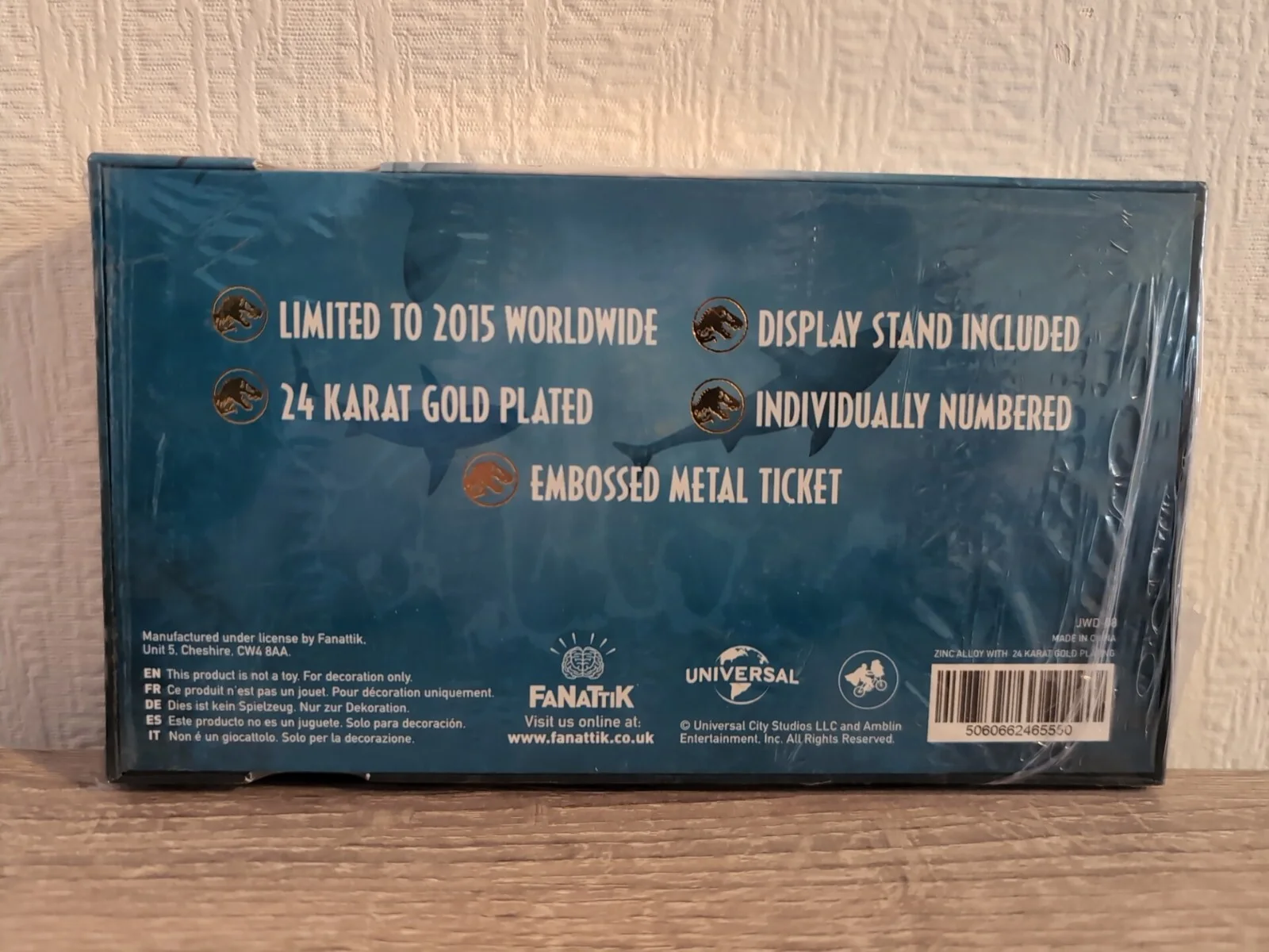 Jurassic Park 24k Gold Plated Jurassic World Ticket Ltd Ed. New & Sealed!, image 2