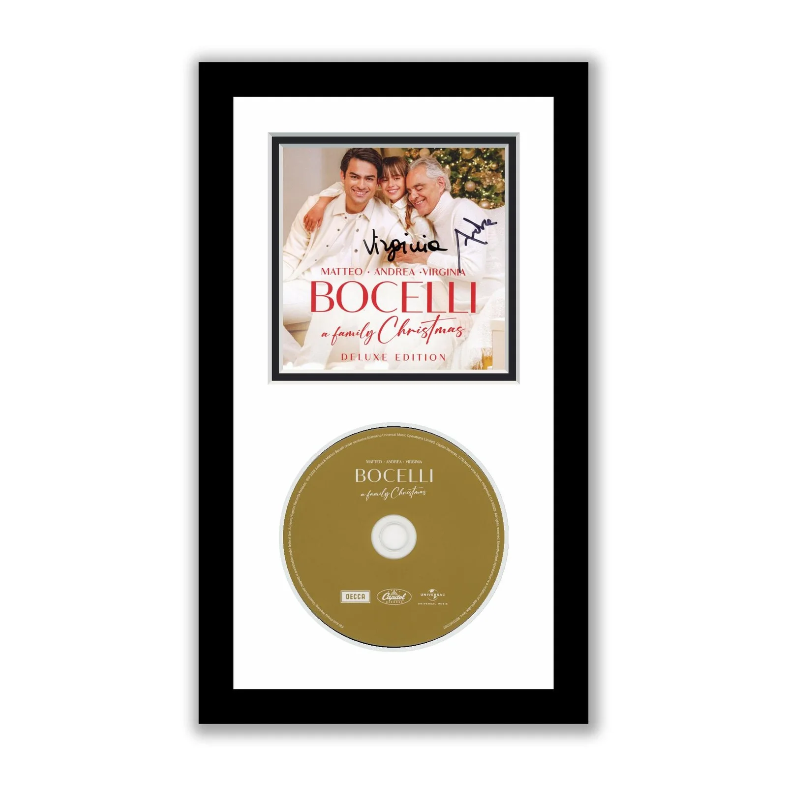 Andrea Bocelli, Virginia Bocelli — Andrea Bocelli Virginia Bocelli Autographed Framed CD A Family Christmas ACOA