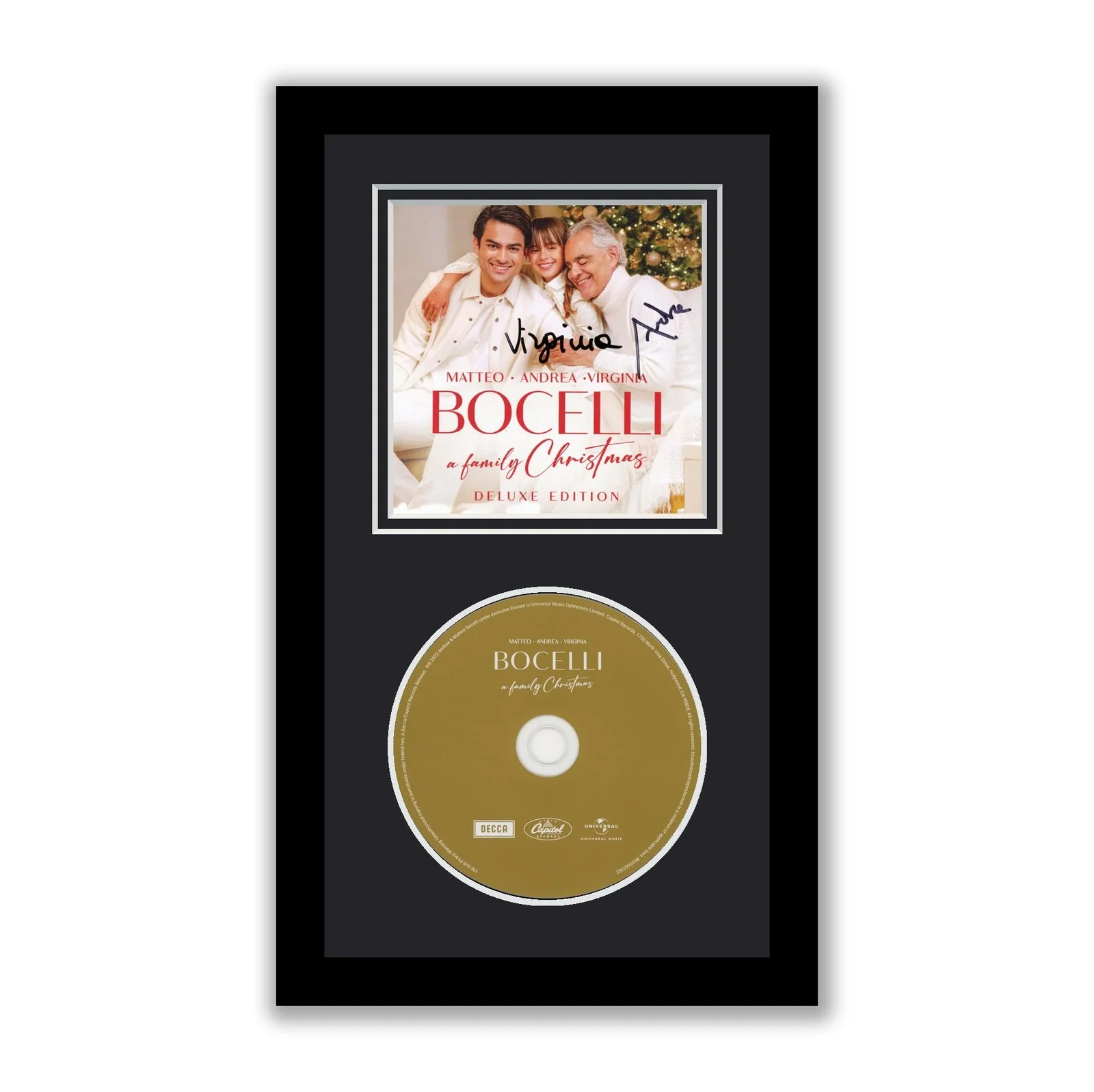 Andrea Bocelli, Virginia Bocelli — Andrea Bocelli Virginia Bocelli Autographed Framed CD A Family Christmas ACOA