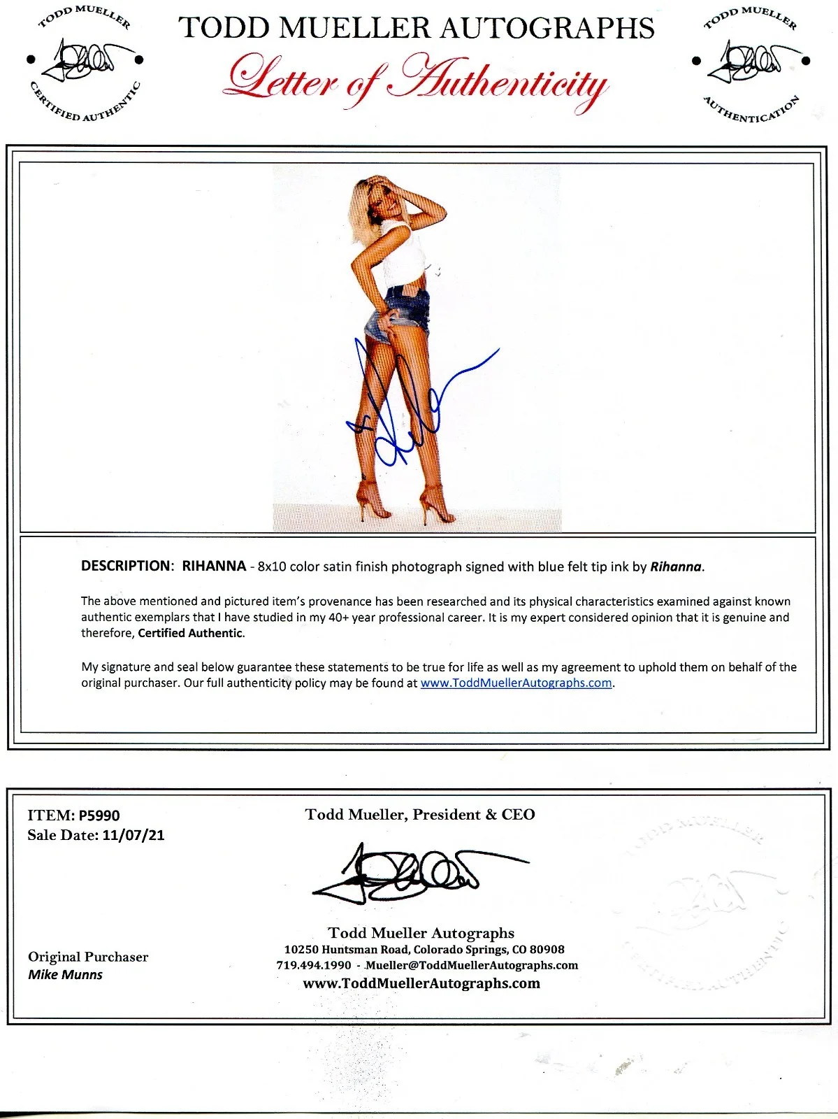 Rhianna — * RHIANNA * very sexy signed 8X10" photo / 2 COA's, image 2