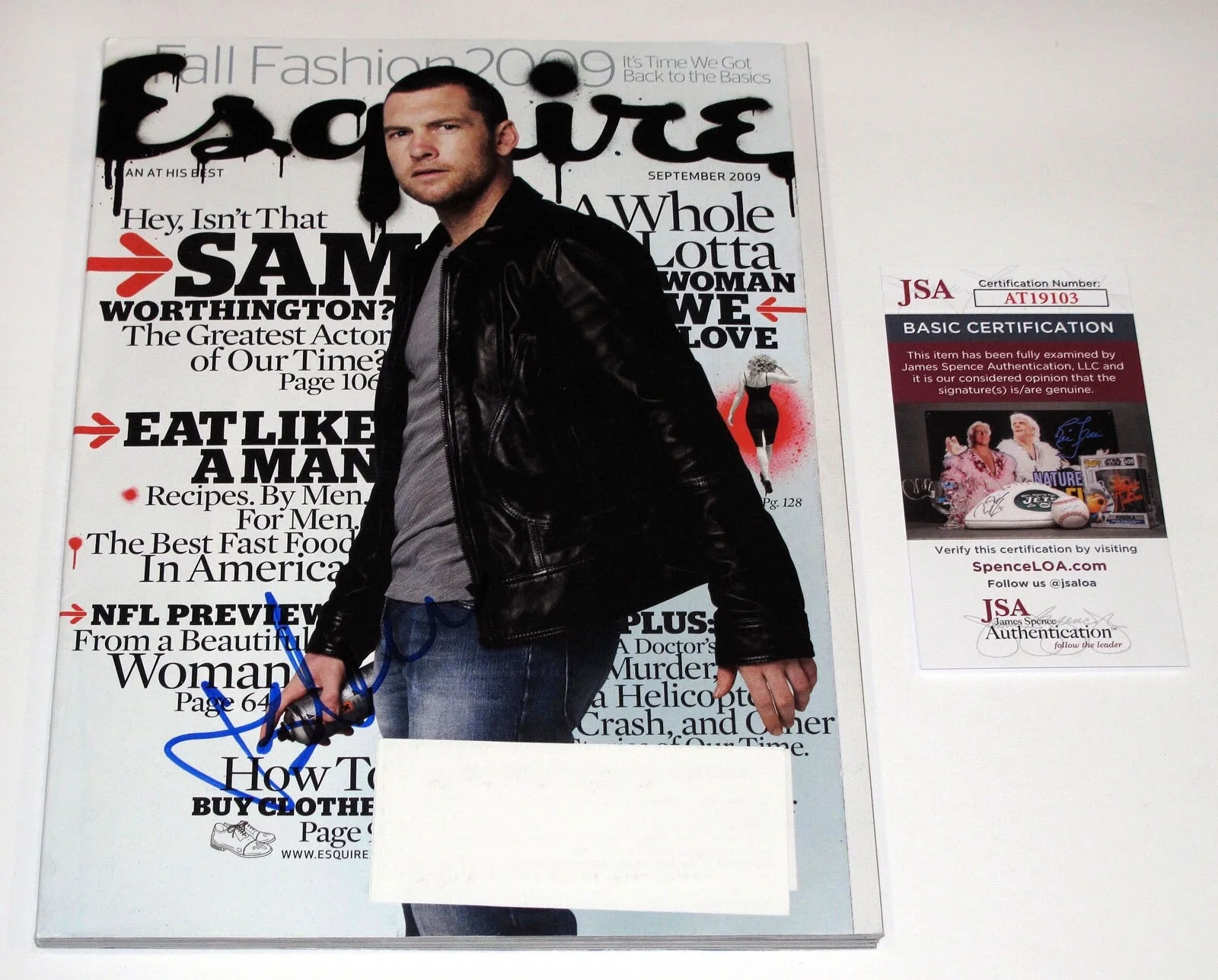 SAM WORTHINGTON — Sam Worthington signed "ESQUIRE" Magazine AVATAR Proof SEXY Autographed JSA COA, изображение 4