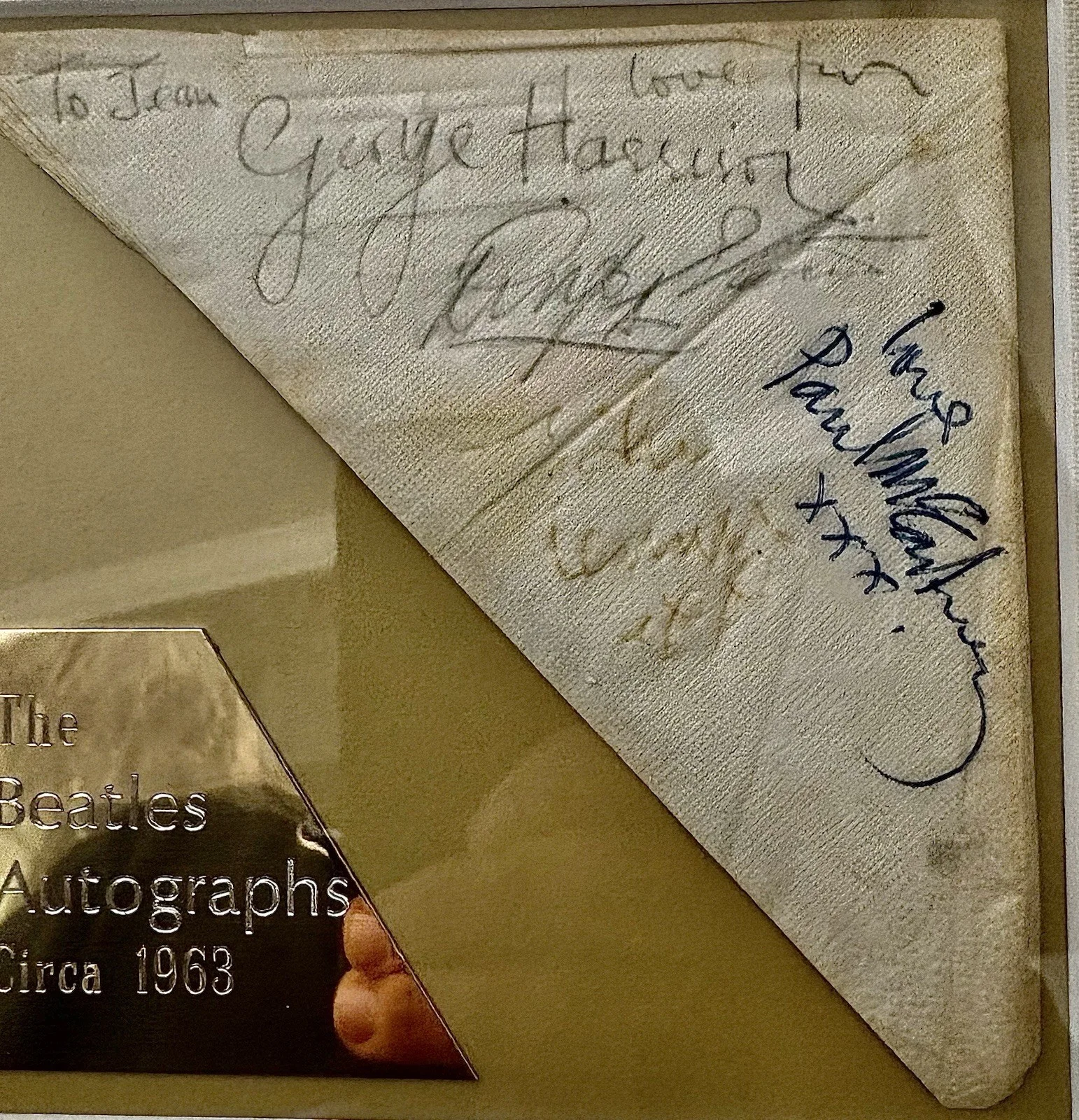 Beatles (all 4) Autographed Napkin., image 2