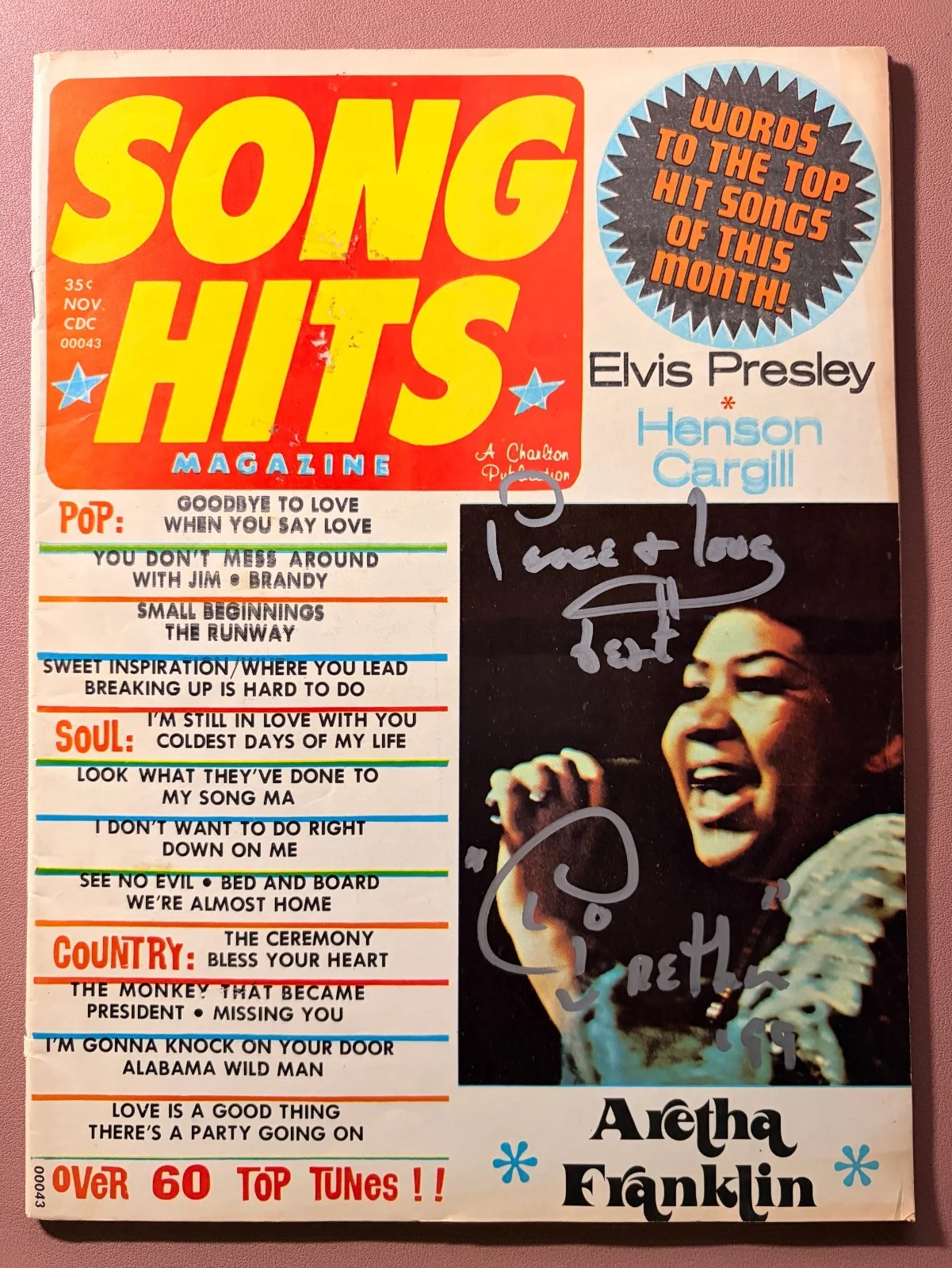 Aretha Franklin Signed•'72 Song Hits Magazine•SOUL QUEEN•Piece of the Past COA, изображение 3