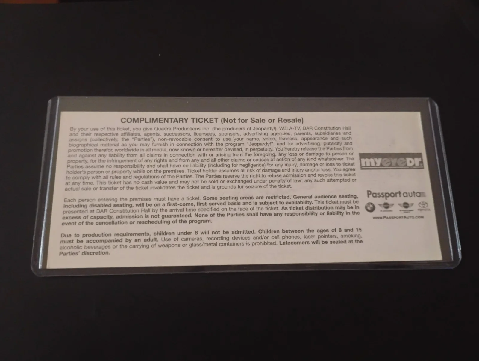 ALEX TREBEK — ALEX TREBEK LEGENDARY JEOPARDY T.V ICON SIGNED AUTOGRAPH LIVE SHOW TAPING TICKET, изображение 3