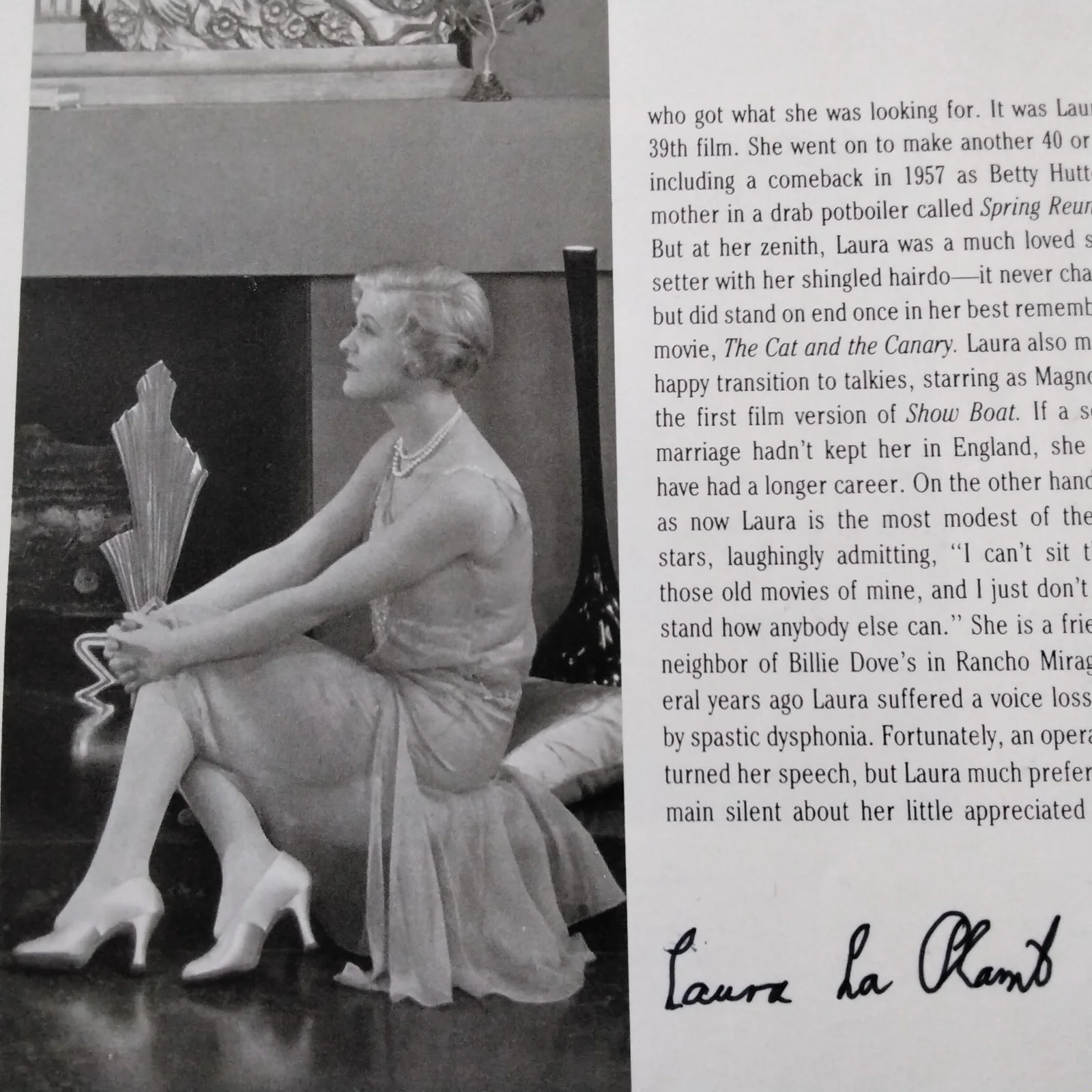 Laura La Plante SIGNED Book Page Silent Film Actress Cat & Canary Show Boat, изображение 2