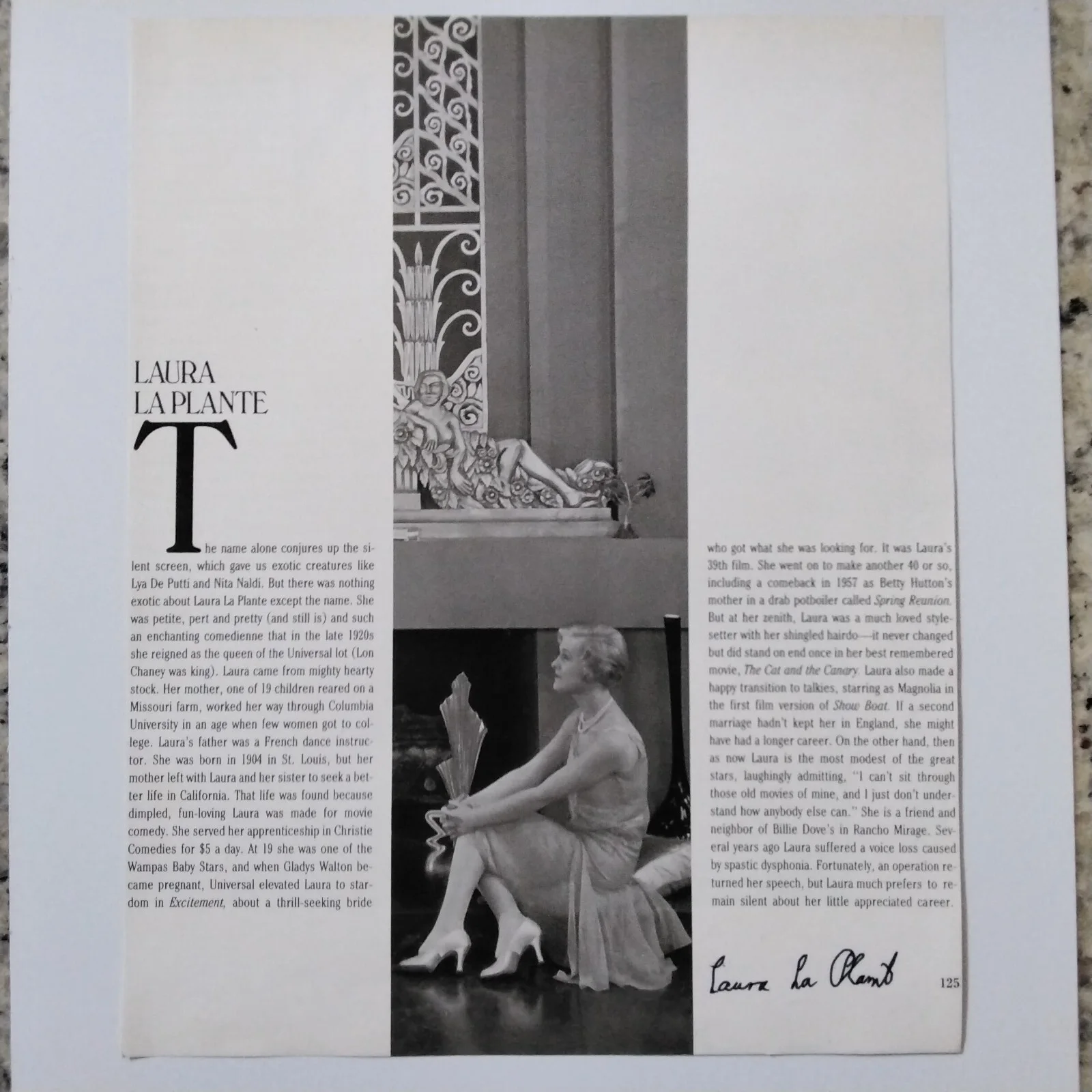 Laura La Plante SIGNED Book Page Silent Film Actress Cat & Canary Show Boat, изображение 3