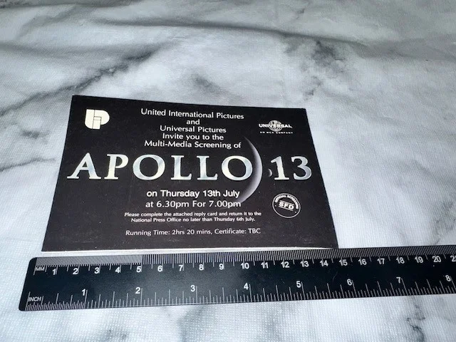 EXCLUSIVE Apollo 13/Tom Hanks/Kevin Bacon 1995 Press Screening Invitation, image 2