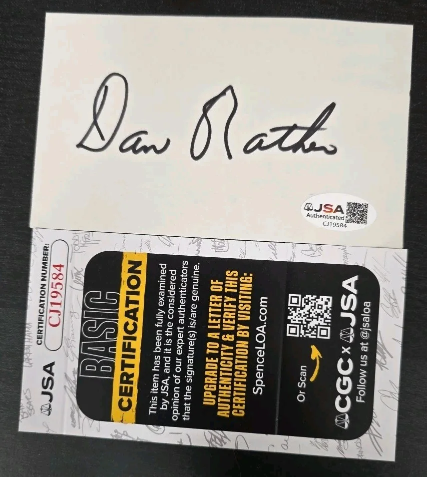 Dan Rather — Dan Rather Signed 3X5 Cut JSA Certified, image 4