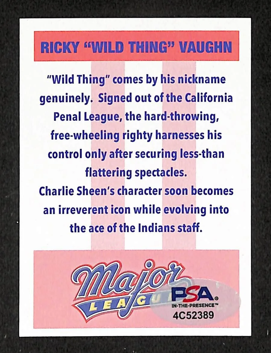 Charlie Sheen "Ricky Vaughn" Signed Major League Art Card #2B PSA/DNA 203413, изображение 2
