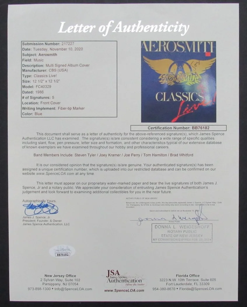 Aerosmith "Classics" Album Signed/Autographed by 5 Band Members JSA 203411, изображение 5