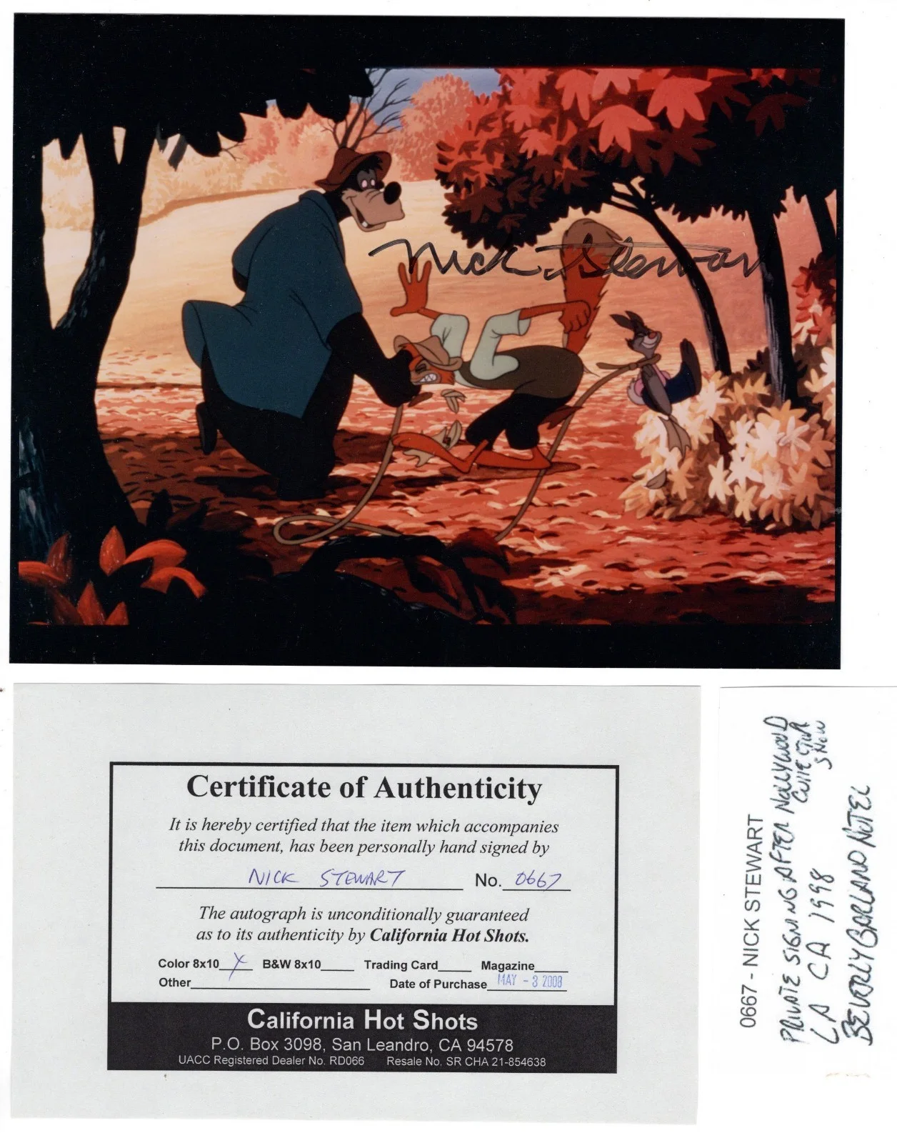 Nick Stewart — Nick Stewart Signed 8x10 Photo - Song of the South (Voice of Br'er Bear) w/COA, изображение 2