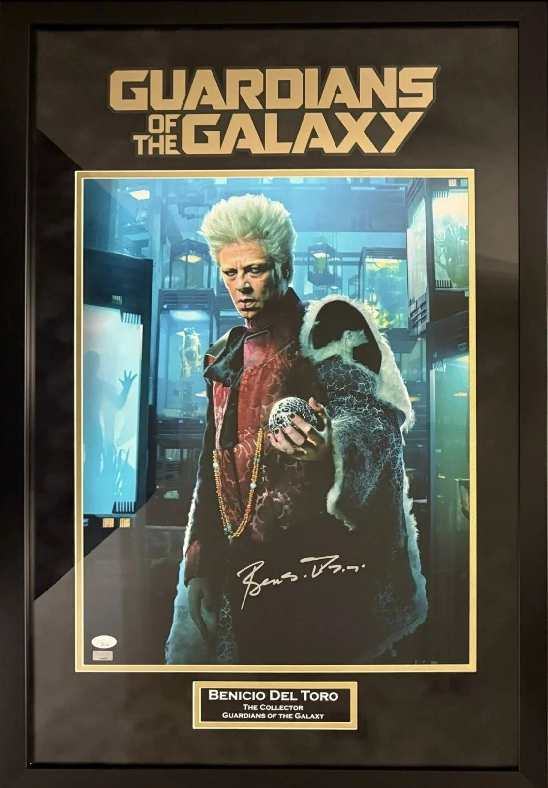 Benicio Del Toro — Benicio Del Toro autographed suede framed 16x20 Guardians of The Galaxy JSA COA