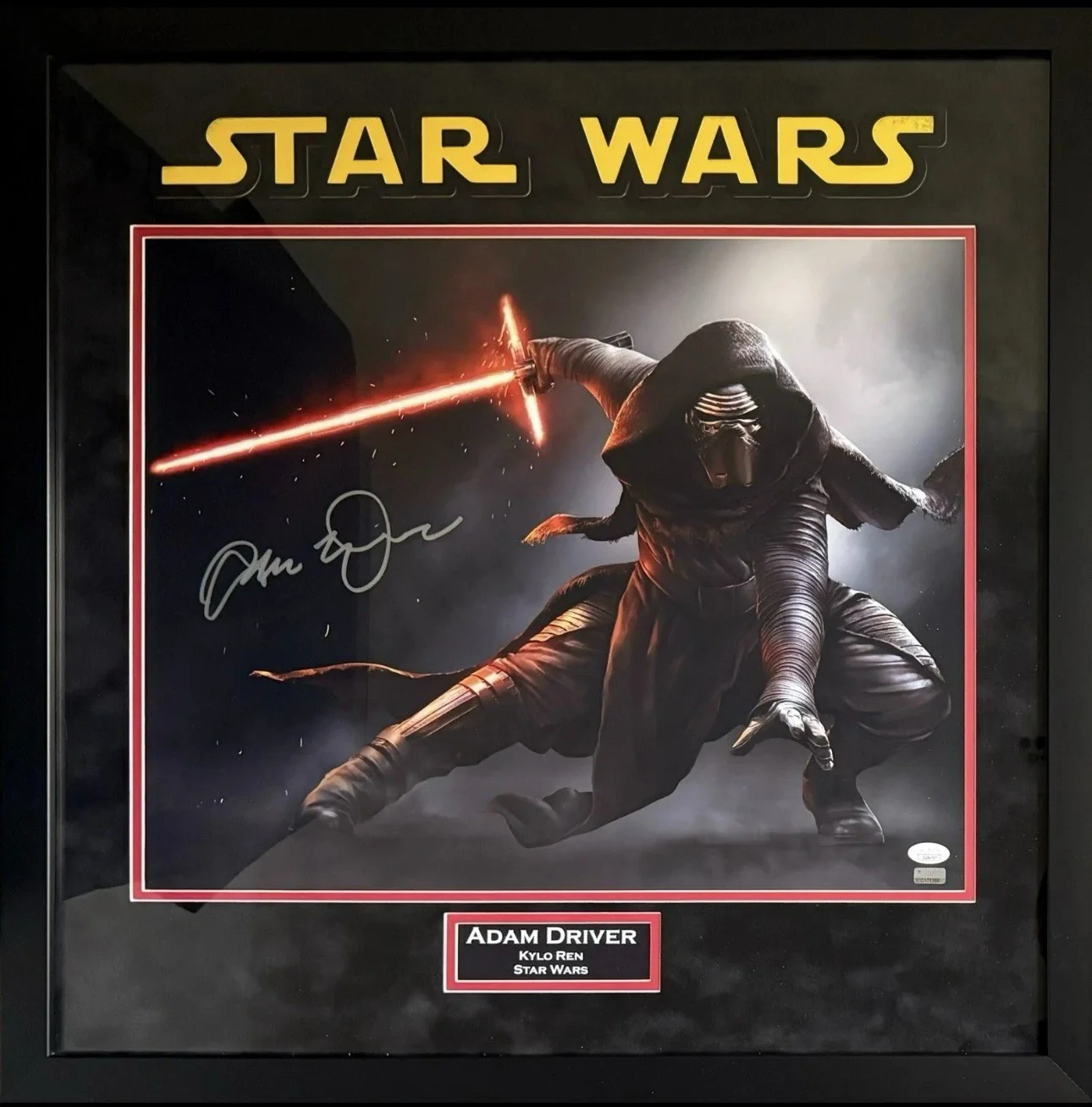 Adam Driver — Adam Driver autographed signed suede framed 16x20 Star Wars Kylo Ren JSA COA