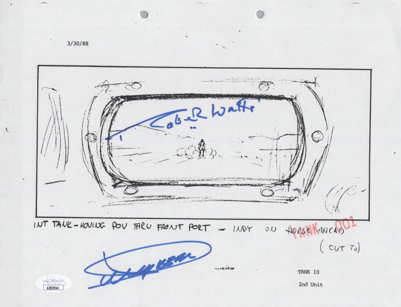 Dickey Beer — Indiana Jones - Storyboard signed by Dickey Beer & Robert Watts 8x10 JSA COA
