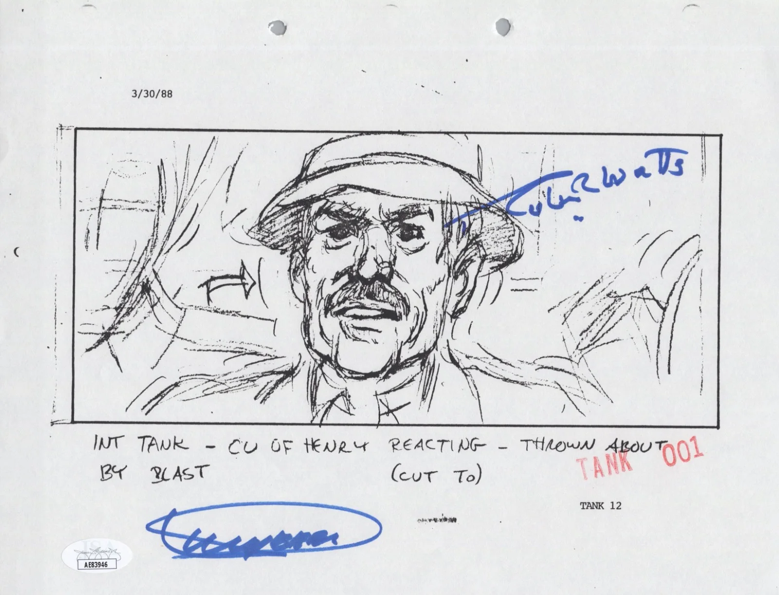 Dickey Beer — Indiana Jones - Storyboard signed by Dickey Beer & Robert Watts 8x10 JSA COA