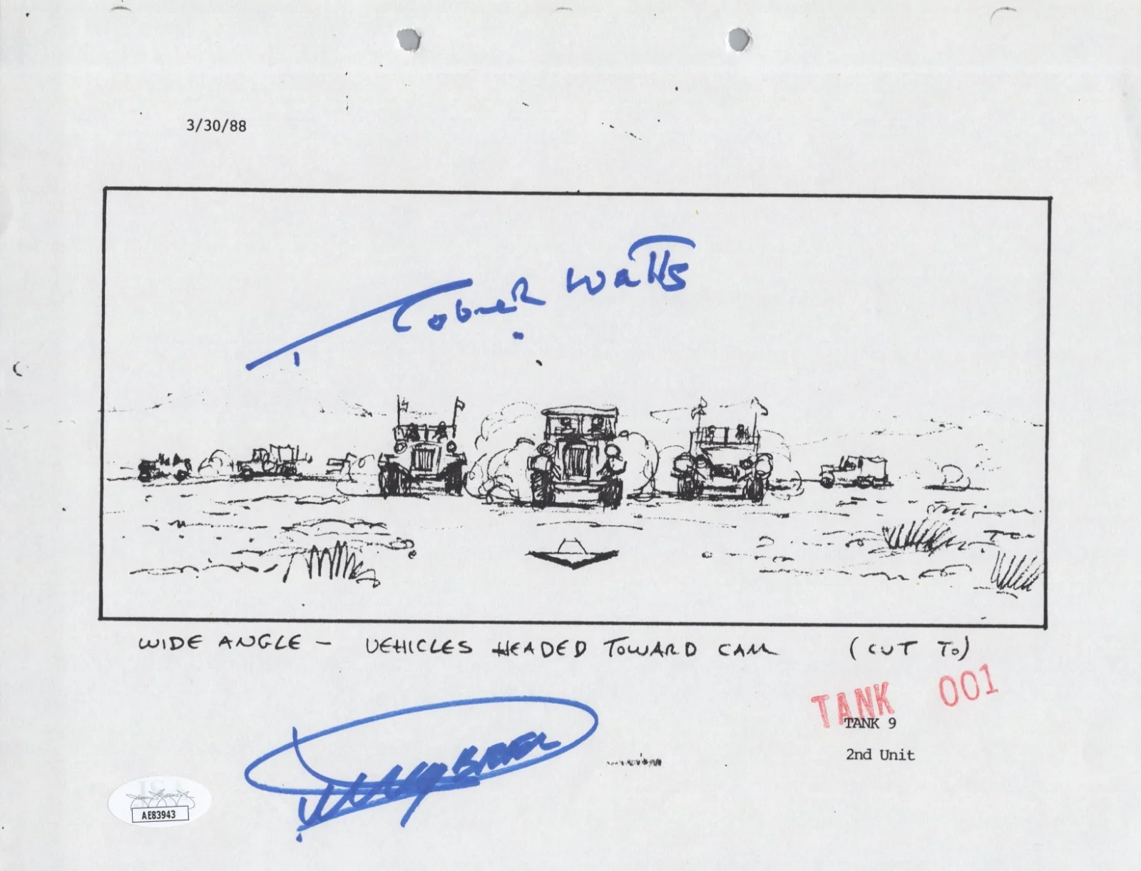 Dickey Beer — Indiana Jones - Storyboard signed by Dickey Beer & Robert Watts 8x10 JSA COA