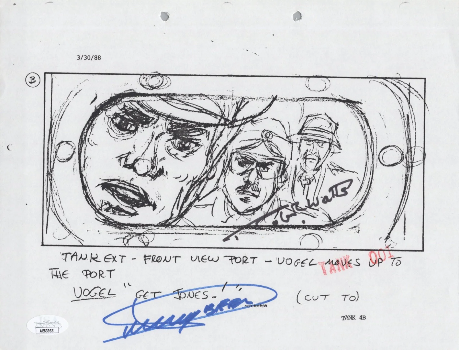 Dickey Beer — Indiana Jones - Storyboard signed by Dickey Beer & Robert Watts 8x10 JSA COA