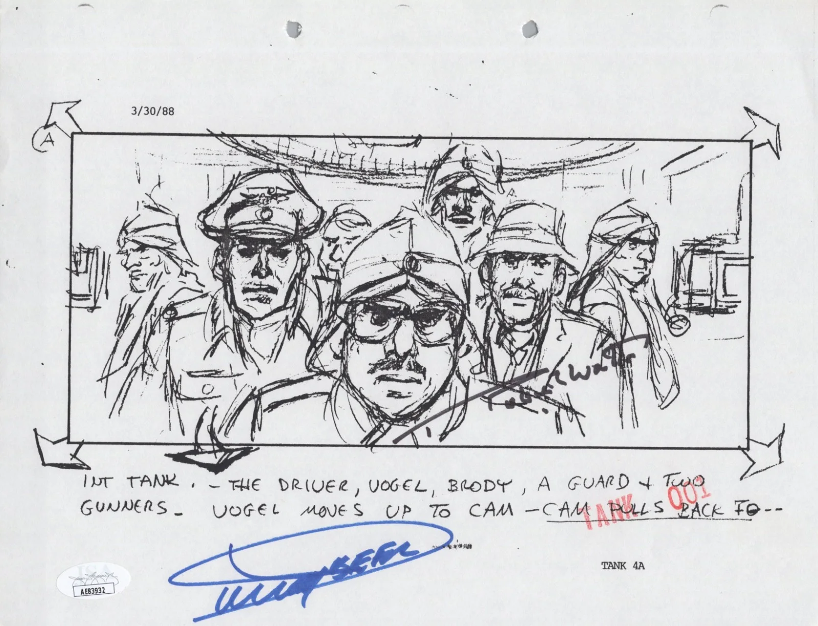 Dickey Beer — Indiana Jones - Storyboard signed by Dickey Beer & Robert Watts 8x10 JSA COA