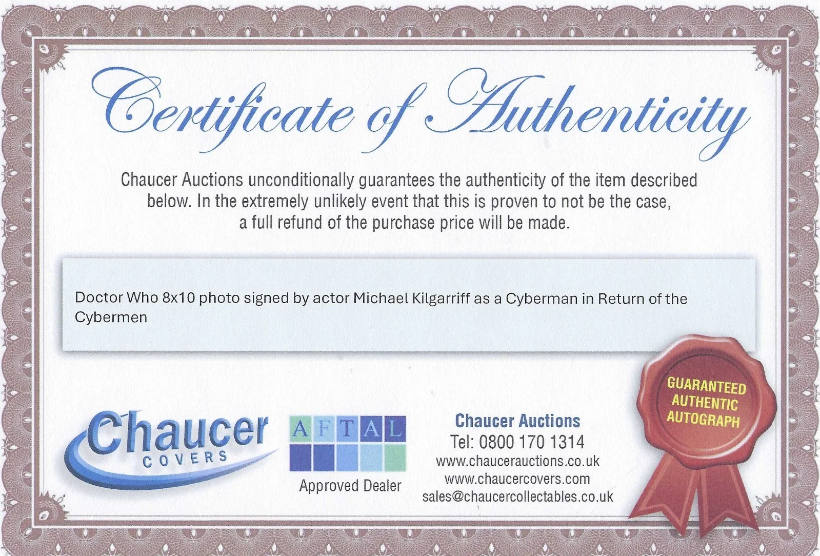 lot of seven DR WHO actors SIGNED 8x10 each with COA, изображение 4