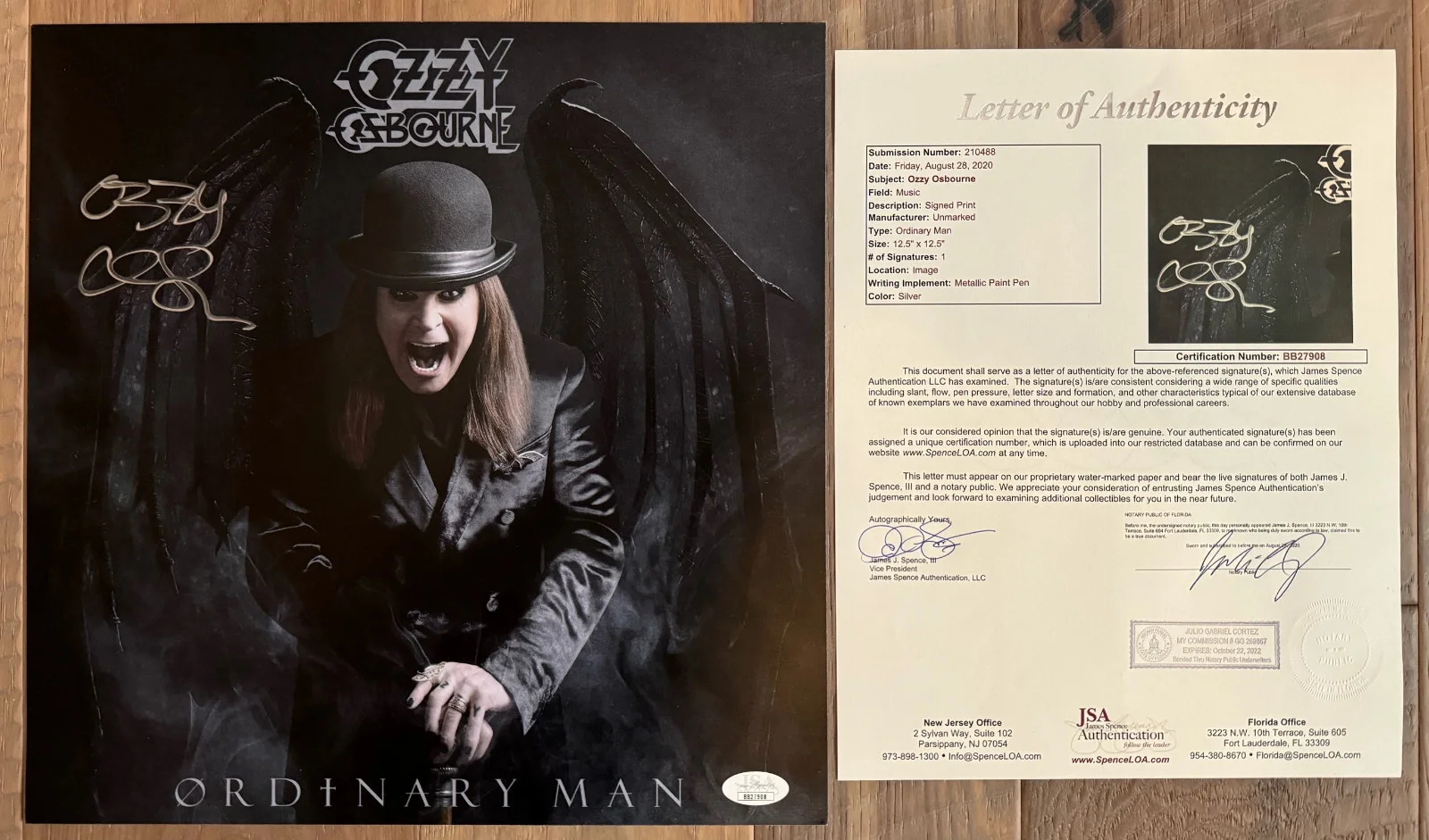 OZZY OSBOURNE Ordinary Man Vinyl Signed Flat Autographed JSA Notorized COA, image 4