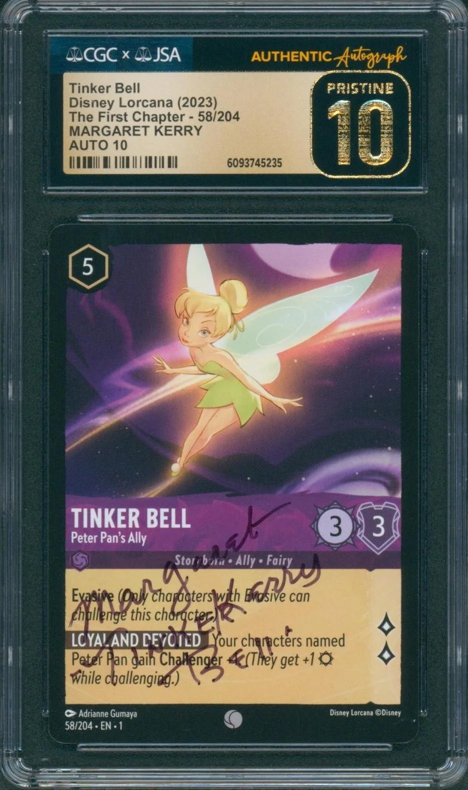 Margaret Kerry — Margaret Kerry Signed Tinker Bell Card Pristine 10 Lorcana 1st Ch CGC x JSA SLAB