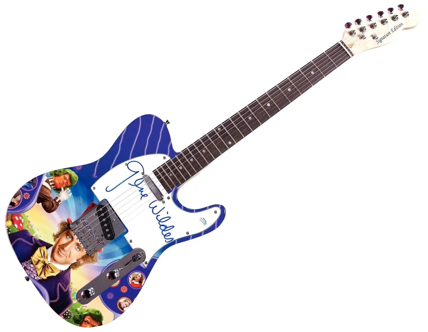 Gene Wilder — Gene Wilder Super Rare SIGNED Custom “Willy Wonka” Graphic Guitar – 1/1 Beckett, image 2
