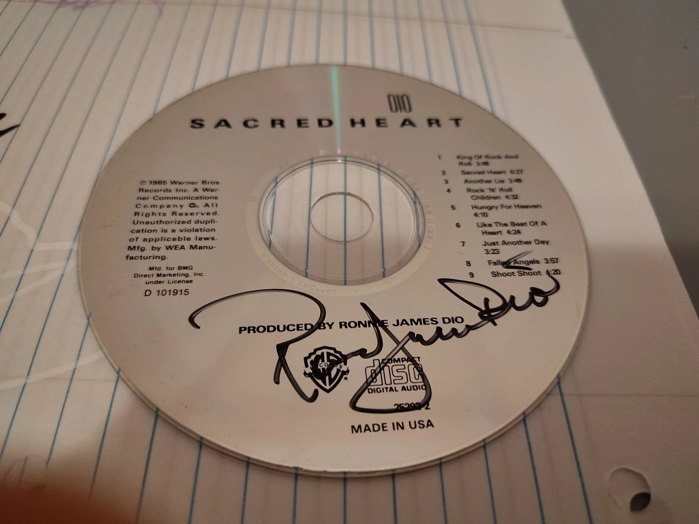 Ronnie James Dio Signed Sacred Heart Cd Disc Impossible Find Black Sabbath, image 3