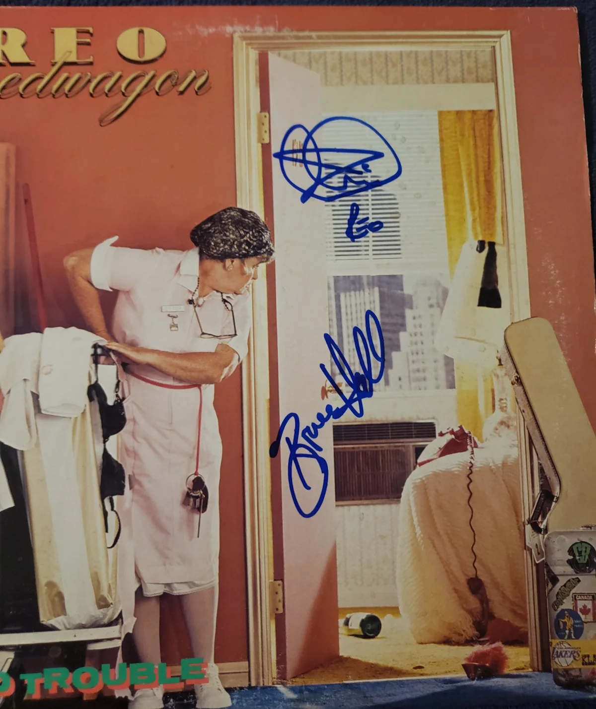 REO SPEEDWAGON SIGNED RECORD TITLED "GOOD TROUBLE" CRONIN+HALL PROOF MUST HAVE!!, изображение 2