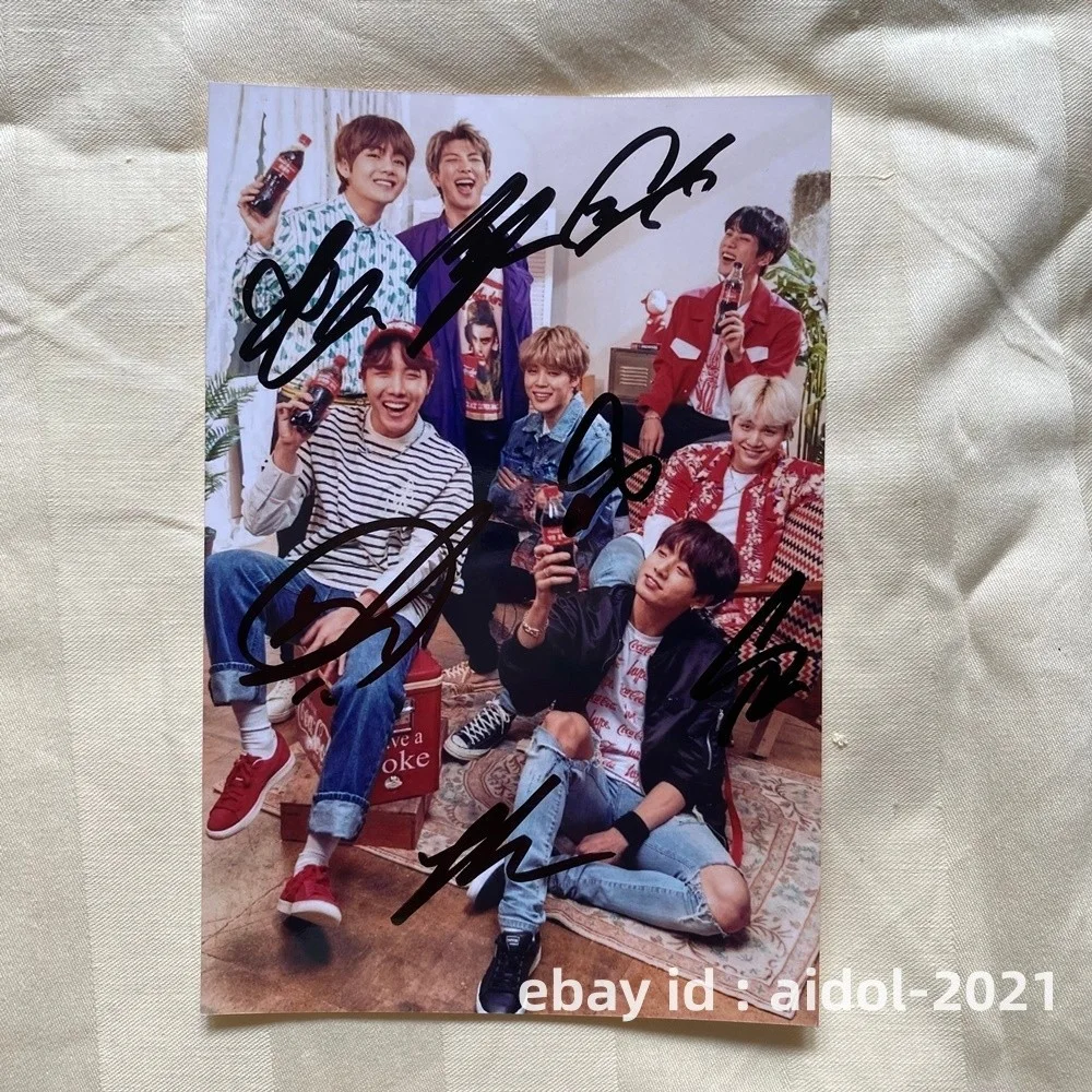 BTS JK JUNG KOOK V SUGA JIN JIMIN Group Autographed Signed Photo 4*6 K-POP RARE, изображение 3