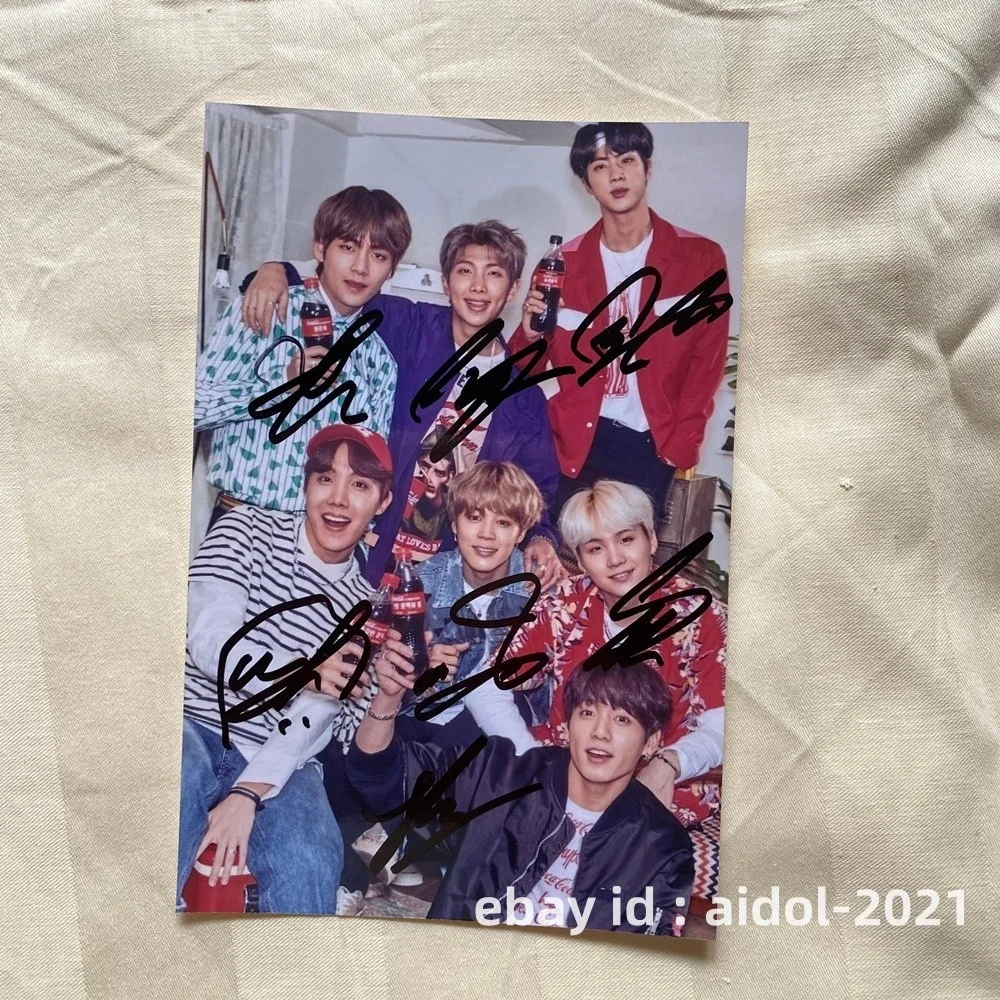 BTS JK JUNG KOOK V SUGA JIN JIMIN Group Autographed Signed Photo 4*6 K-POP RARE, изображение 4