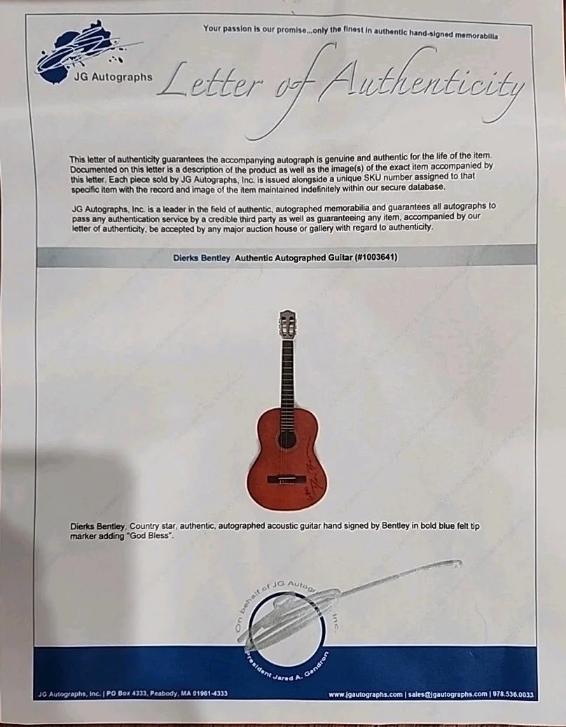 Dirks Bentley Autographed Full Size Guitar With COA, *SEE COMMENTS*, image 3