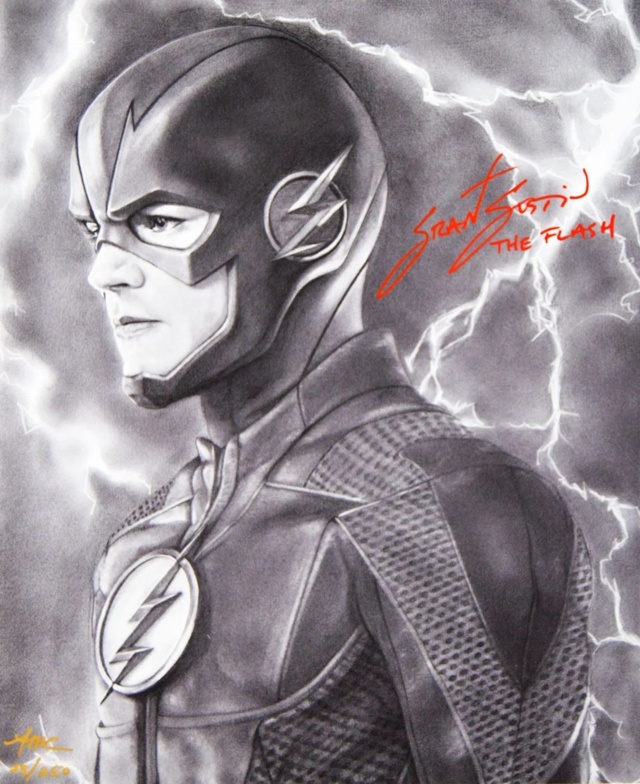 Grant Gustin — GRANT GUSTIN Signed 14x17 Giclee Print Flash artist Amanda Cagle JSA #CI13915