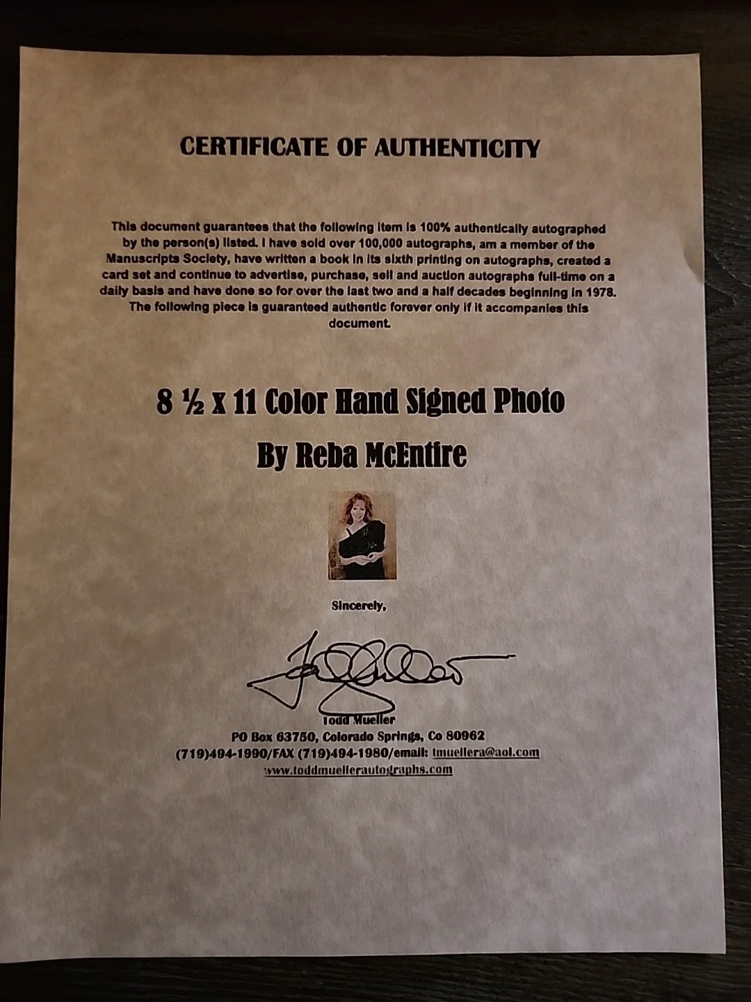 Reba McIntyre Autographed 8.5x11 Photo With COA, image 4