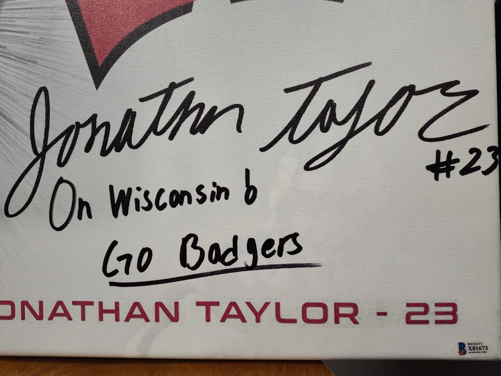 Jonathan Taylor Signed 20x24 Stretched Canvas Wisconsin Autographed JSA COA, image 2
