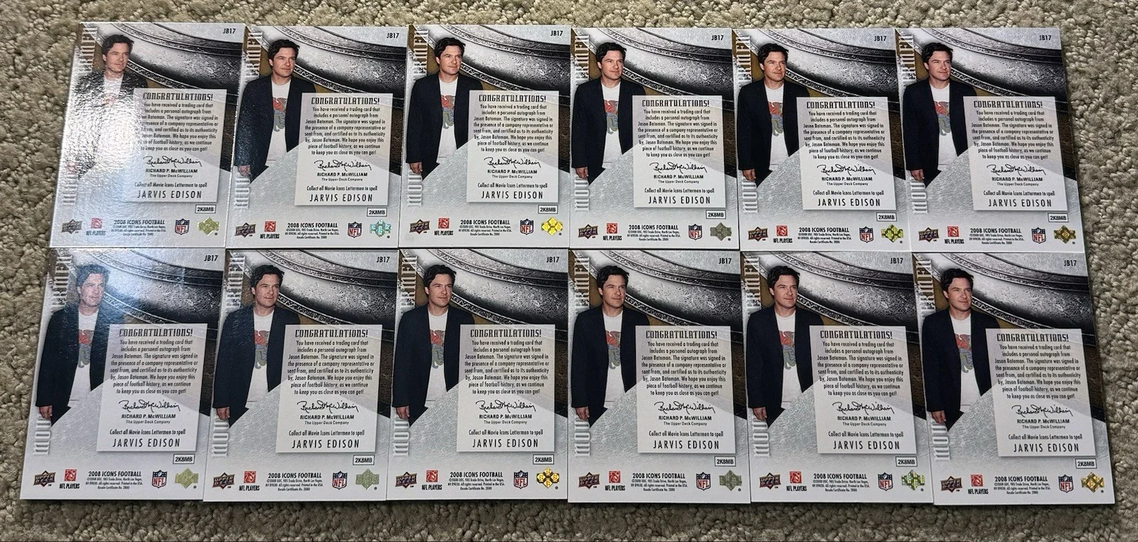 Jason Bateman — Jason Bateman Signed Autograph Auto Upper Deck Icons Letterman Complete Set #4/6, image 2