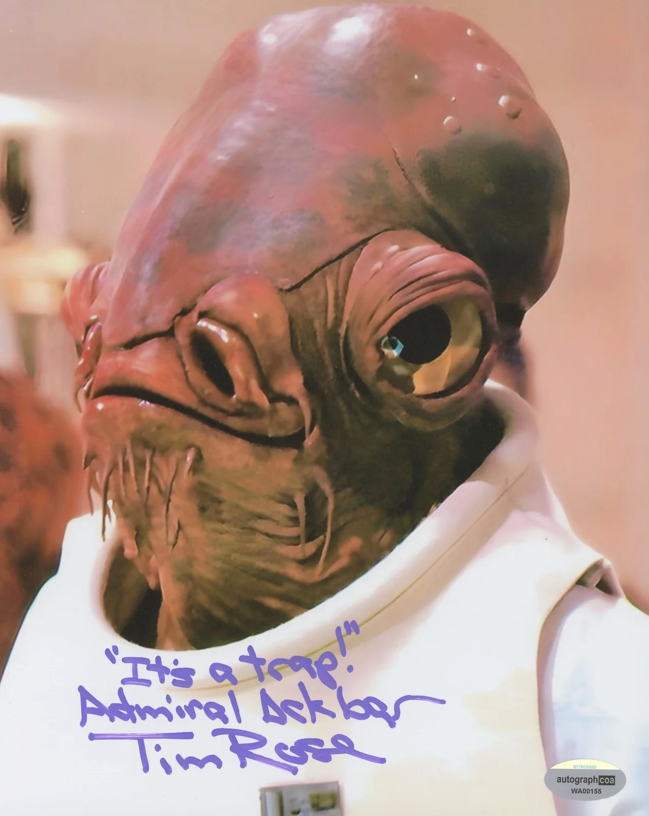 Tim Rose — Tim Rose "Star Wars" AUTOGRAPH Signed 'Admiral Ackbar' 8x10 Photo C, изображение 2