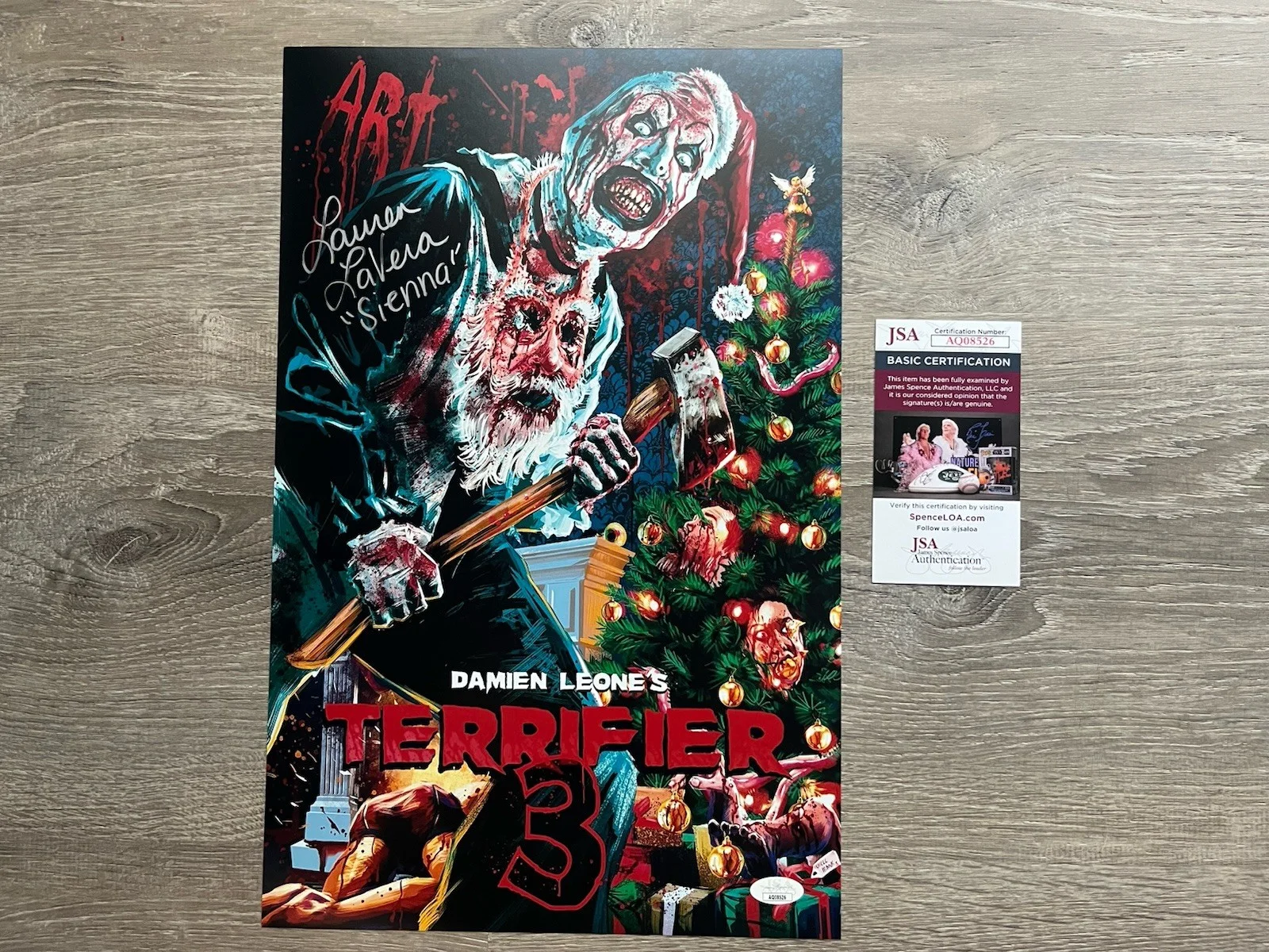 Lauren LaVera — Lauren LaVera Signed Terrifier 3 11x17 Photo JSA COA Sienna Art The Clown Horror