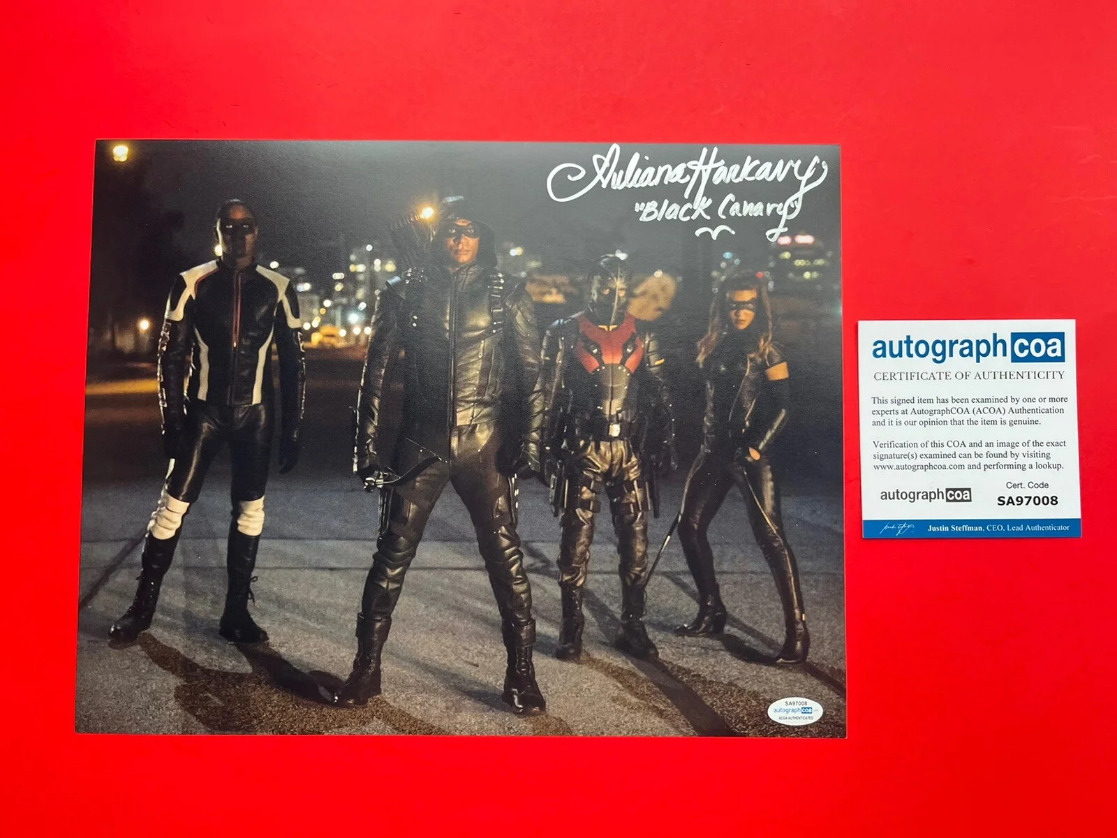 Juliana Harkavy — Juliana Harkavy Signed Black Canary 11x14 Photo ACOA Arrow DC Dinah Drake