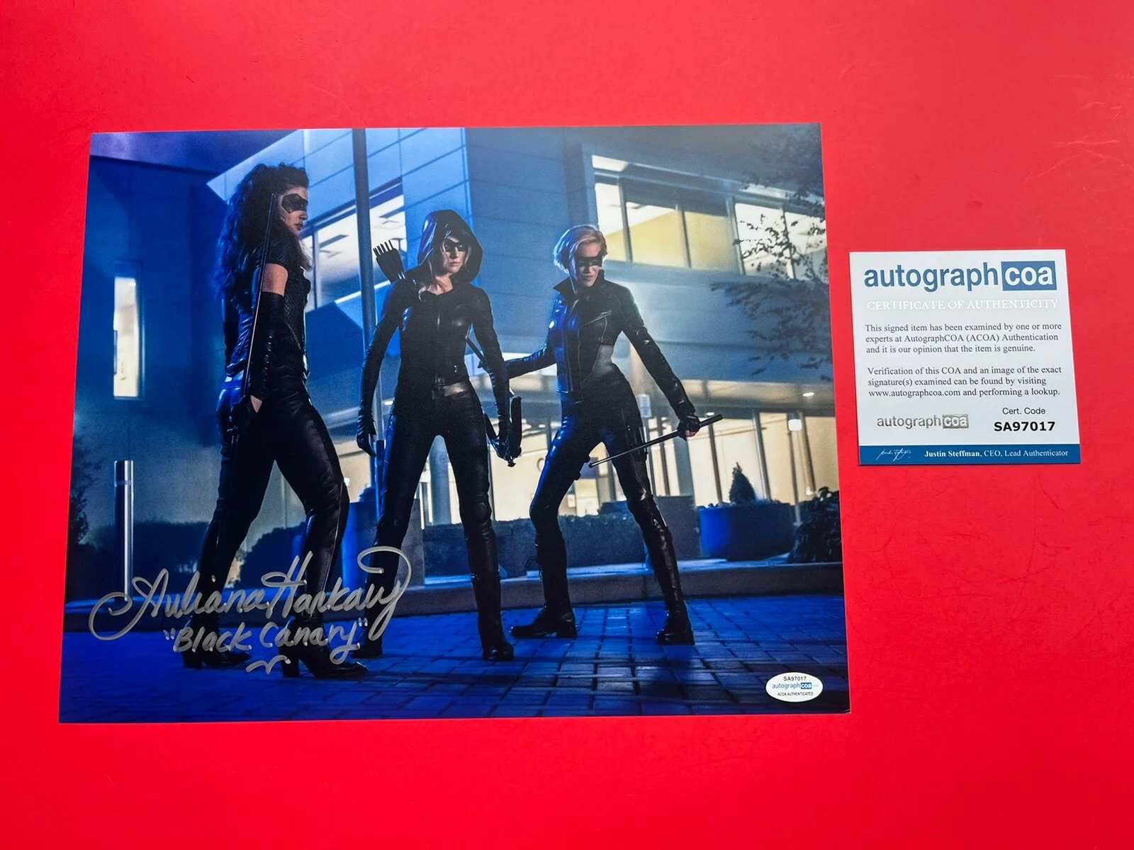 Juliana Harkavy — Juliana Harkavy Signed Black Canary 11x14 Photo ACOA Arrow DC Dinah Drake