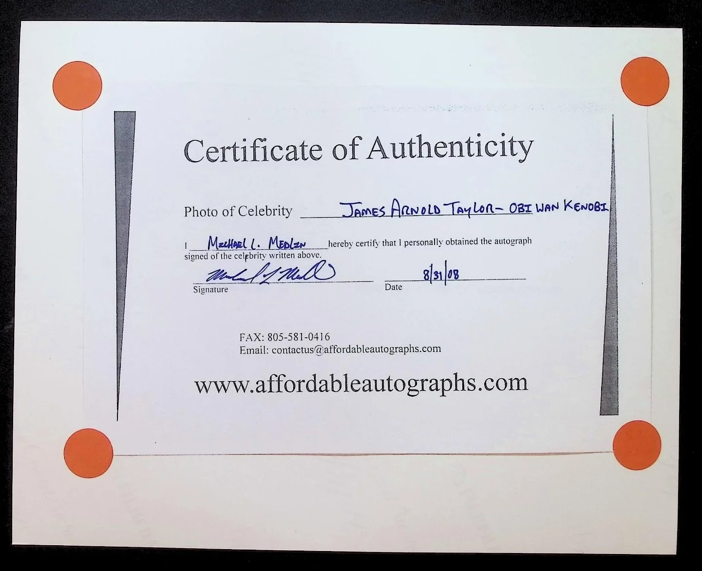 James Arnold Taylor-OBI WAN Hand Signed from Clone Wars with COA, image 2
