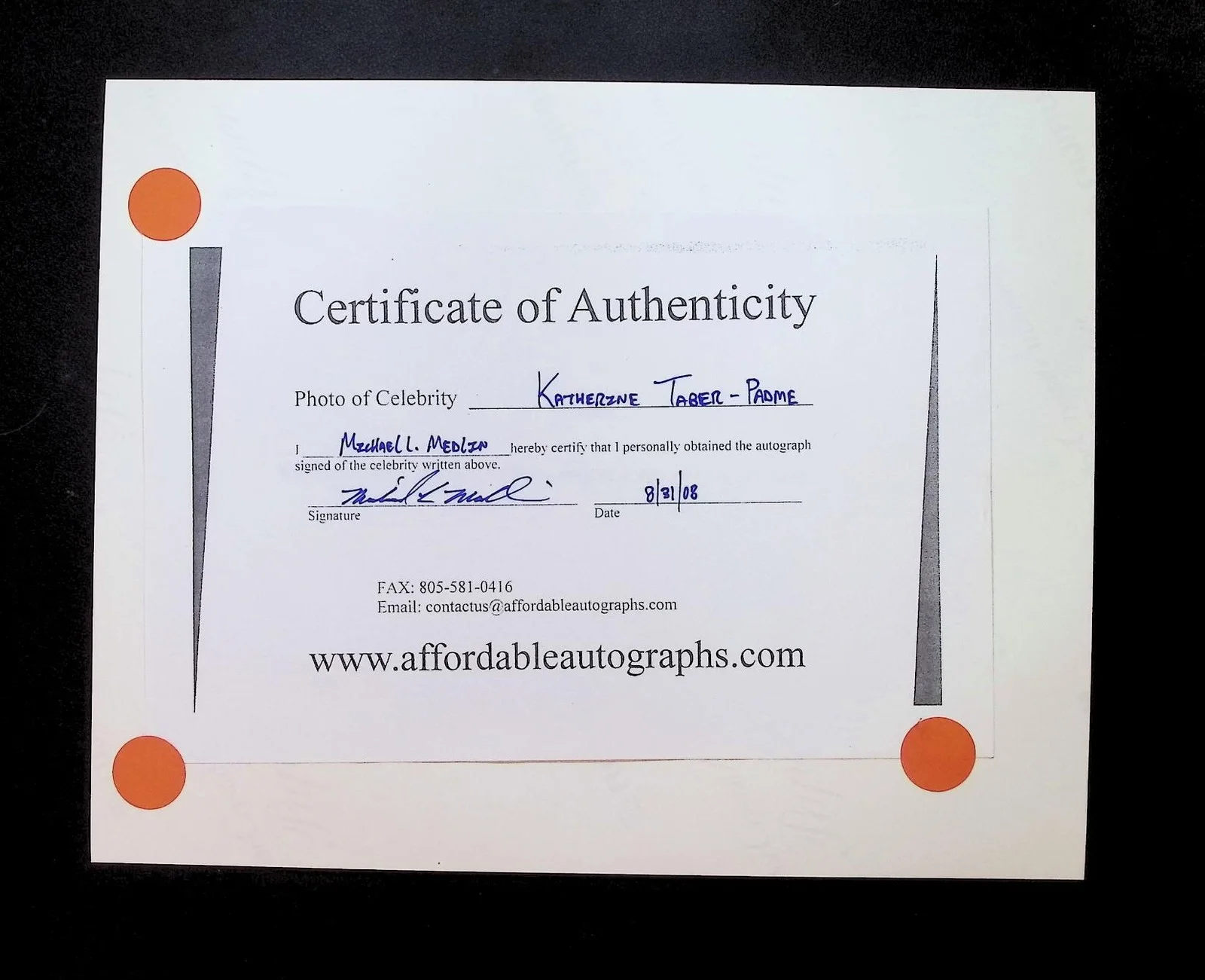 Katherine Taber-Padme. Hand Signed from Clone Wars with COA, изображение 2