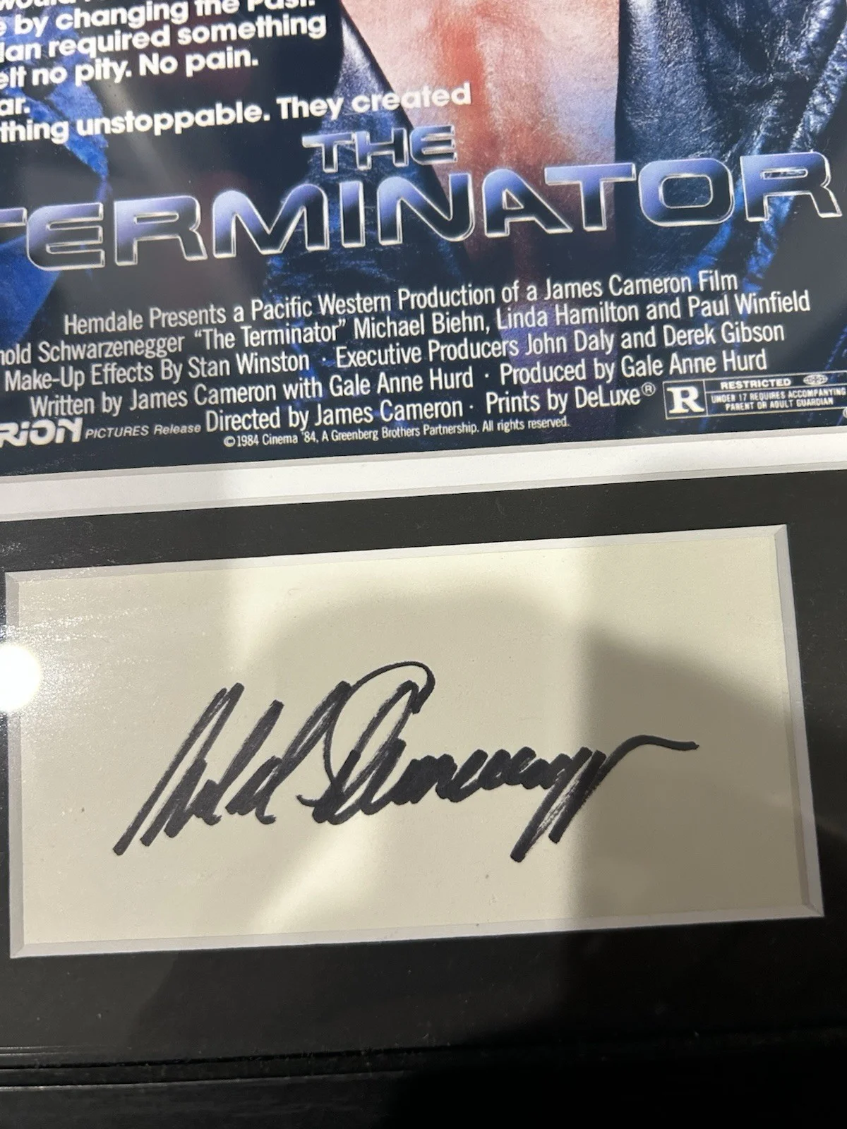 Terminator Framed Movie Cover Signed by Arnold Schwarzenegger, image 2