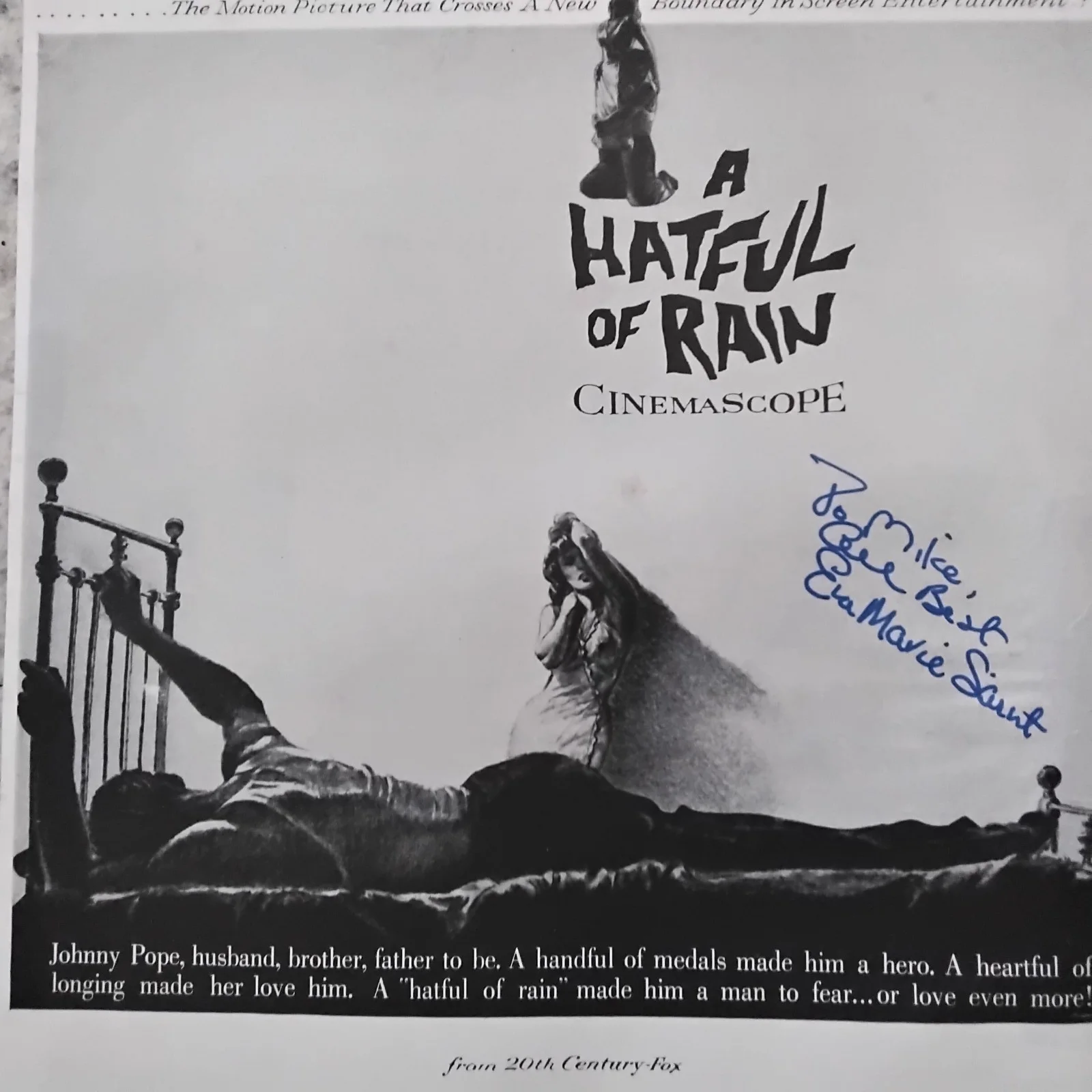Eva Marie Saint SIGNED 1957 Movie Ad A Hatful of Rain Don Murray Tony Franciosa, изображение 2