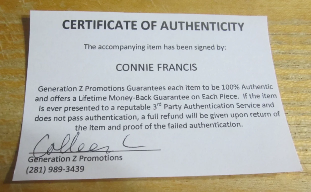Connie Francis Musician (d. 2025) Autographed 8X10 Photograph "Who's Sorry Now?", изображение 2