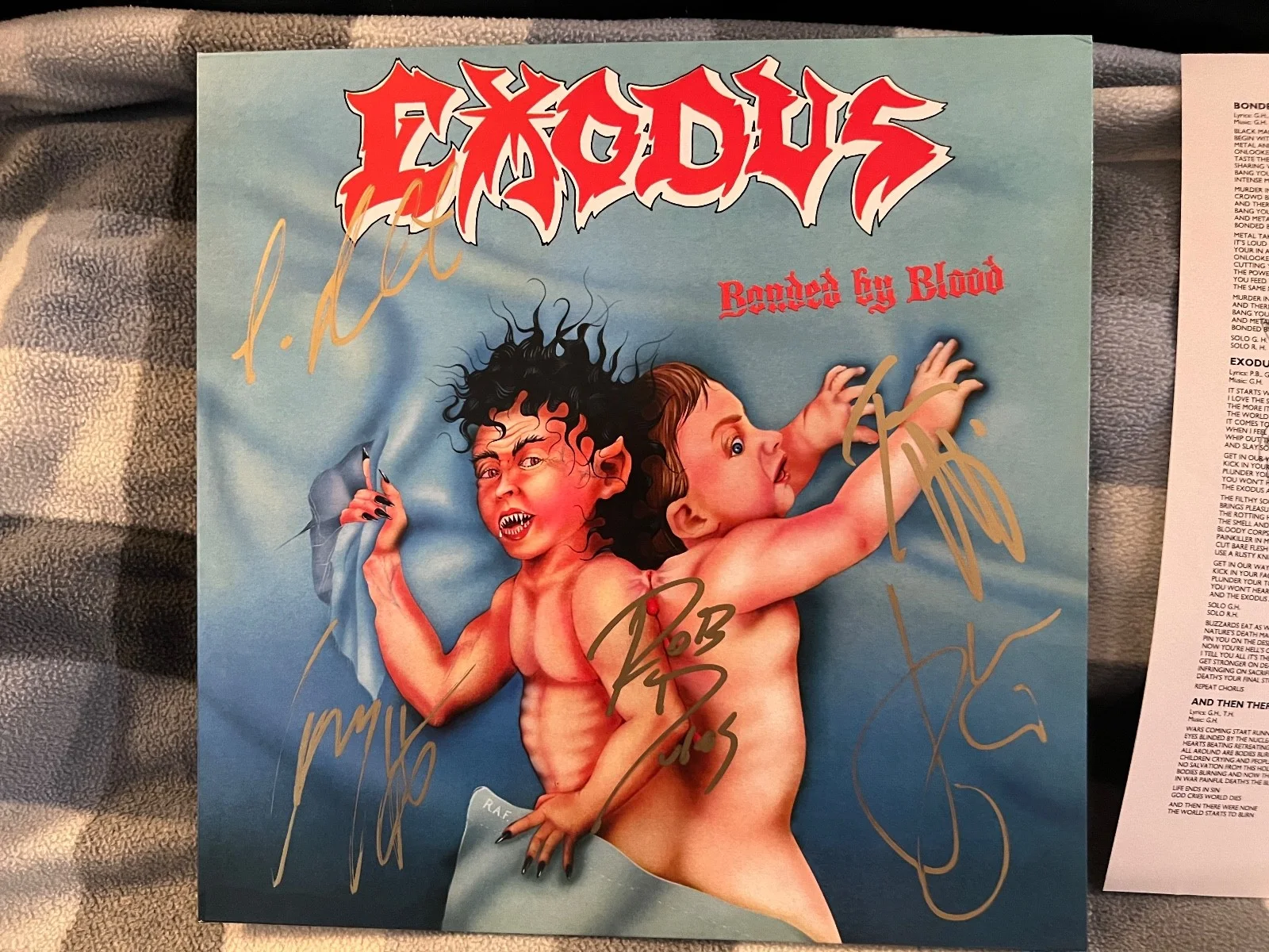 2025 Exodus autograph lot Lim Ed LP and 40th ann blue Bonded by Blood thrash, image 3
