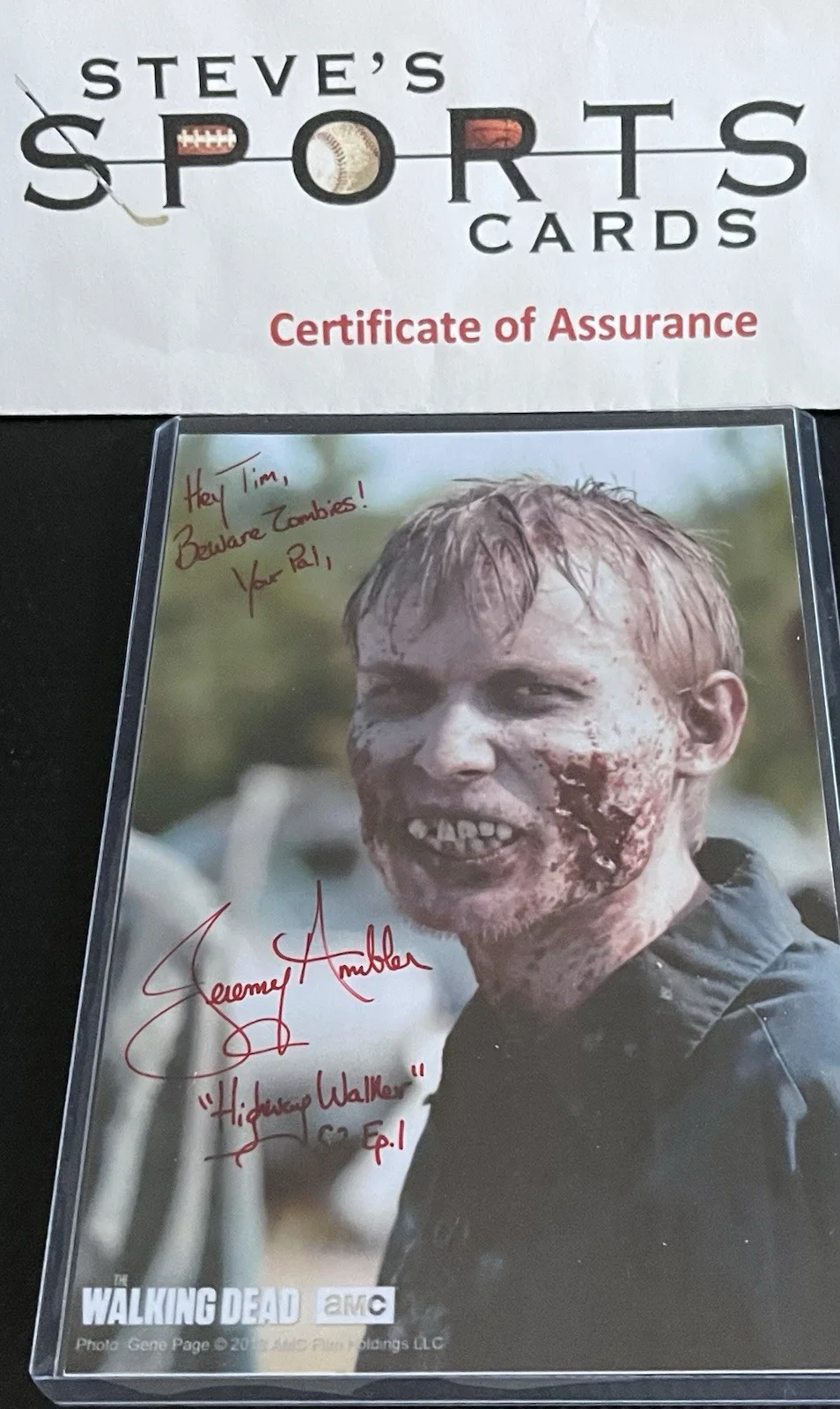 Jeremy Ambler — Walking Dead Highway Walker aka Jeremy Ambler Signed 4x6 w/ COA & Top Loader