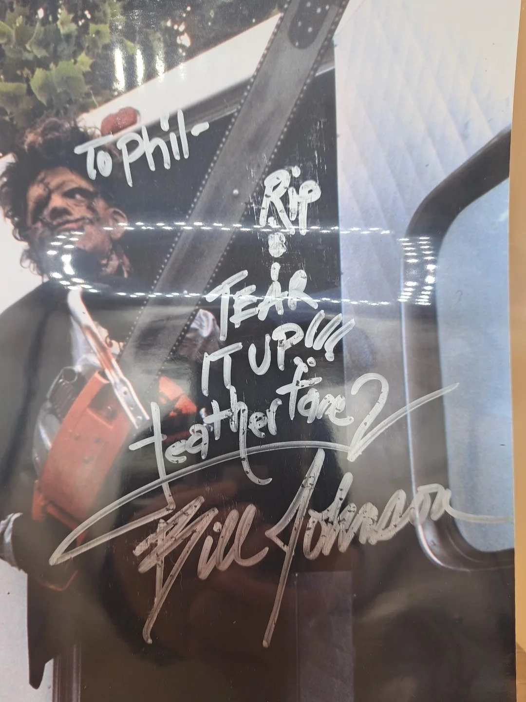 Bill Johnson — Bill Johnson Texas Chainsaw Massacre 2 Leatherface Signed Autographed 8x10 Photo, image 2