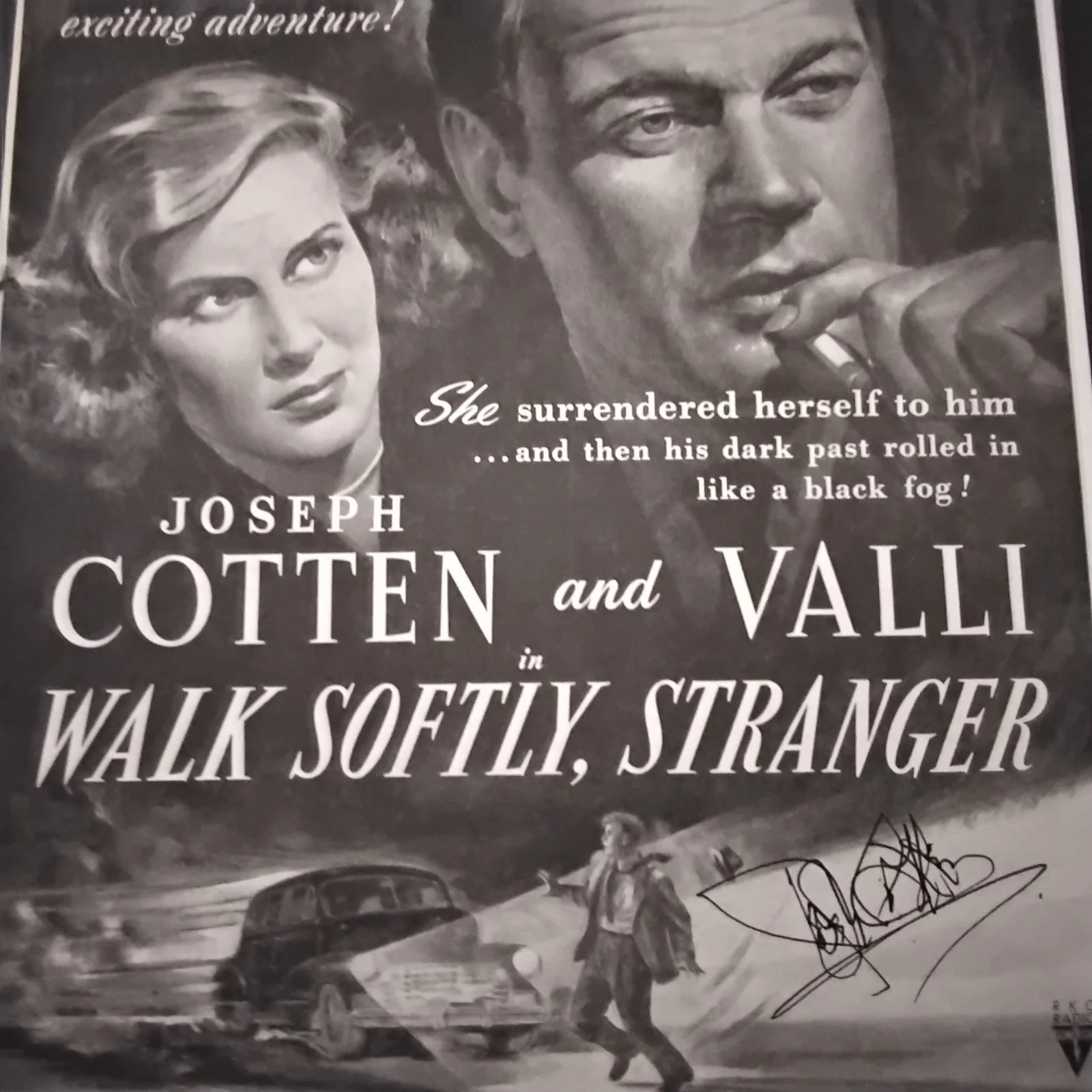 Joseph Cotten SIGNED 1950 Movie Ad Walk Softly Stranger Valli The 3rd Man Stars, изображение 2