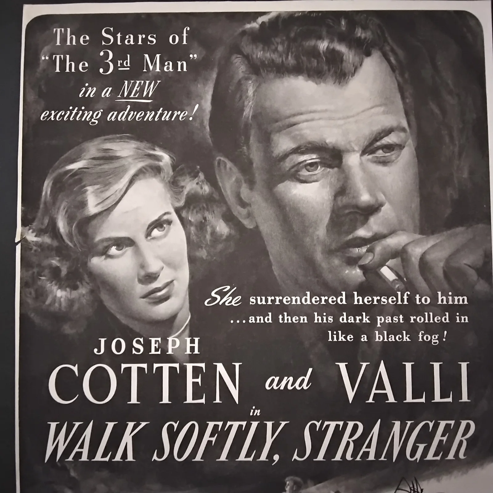 Joseph Cotten SIGNED 1950 Movie Ad Walk Softly Stranger Valli The 3rd Man Stars, изображение 4