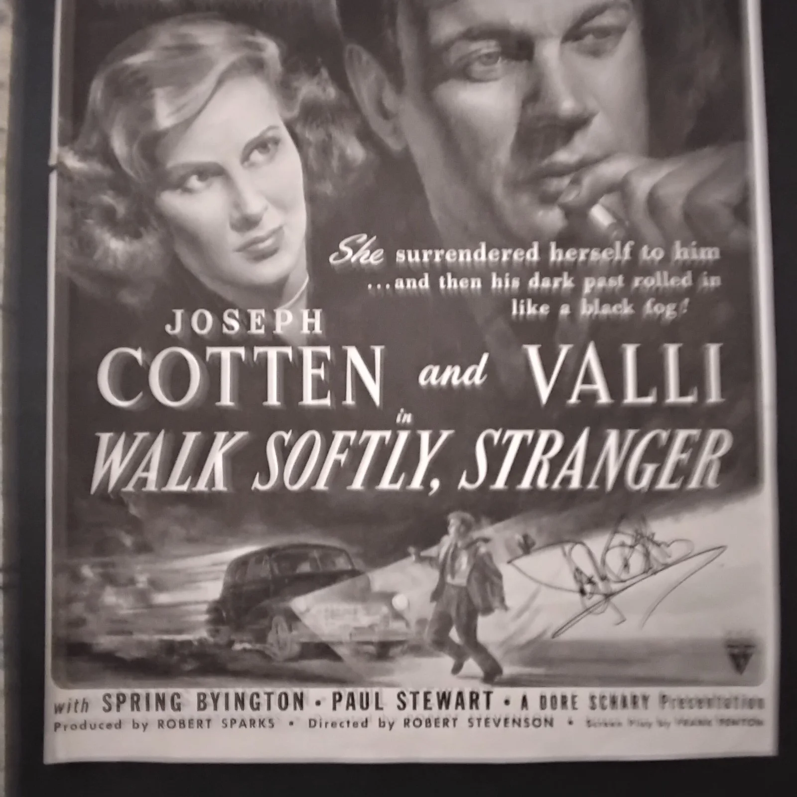 Joseph Cotten SIGNED 1950 Movie Ad Walk Softly Stranger Valli The 3rd Man Stars, изображение 5